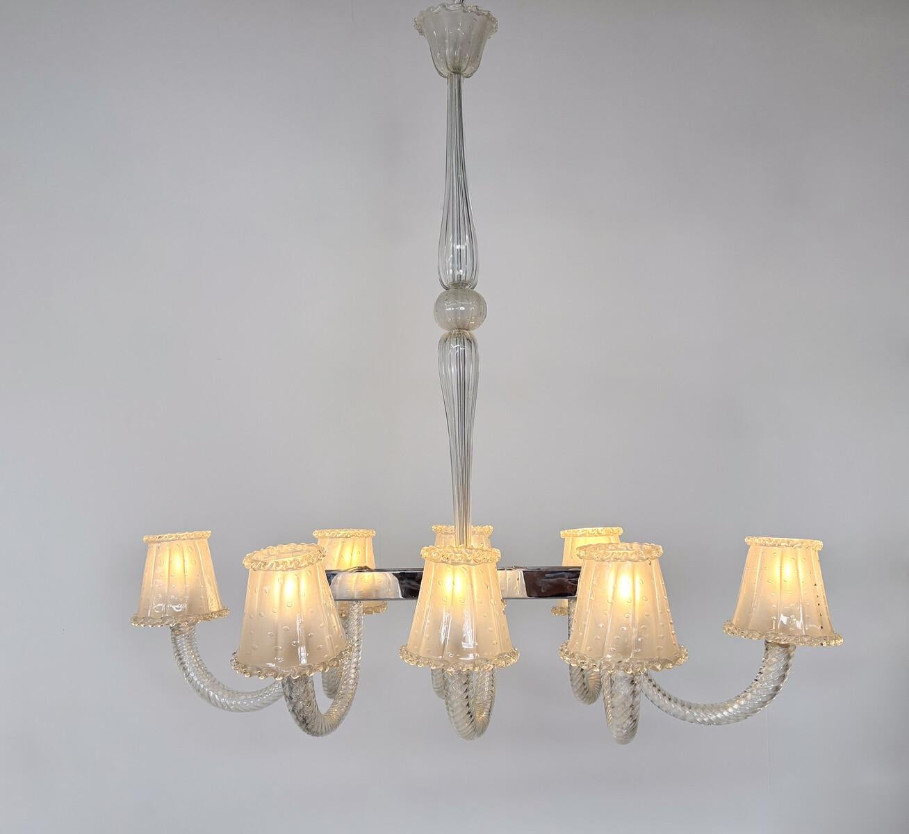 Mid-Century moderno Barovier&Toso, lampadario in vetro di Murano - 8 lampade a incasso in vendita