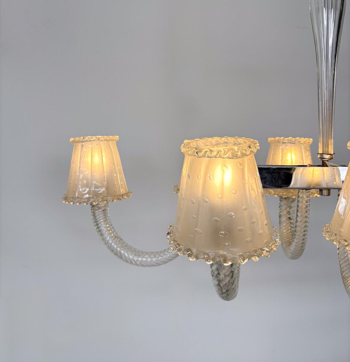 Italiano Barovier&Toso, lampadario in vetro di Murano - 8 lampade a incasso in vendita