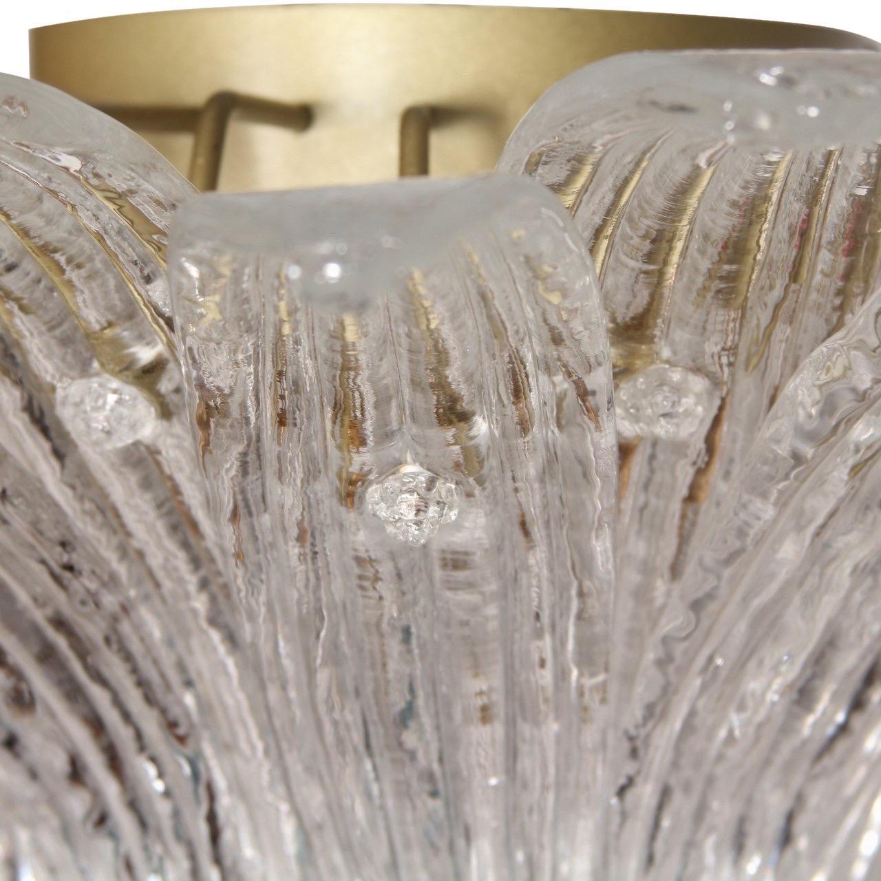 Italian Barovier and Toso Flush Mount Crystal Fronds Light Fixture~ Signed For Sale