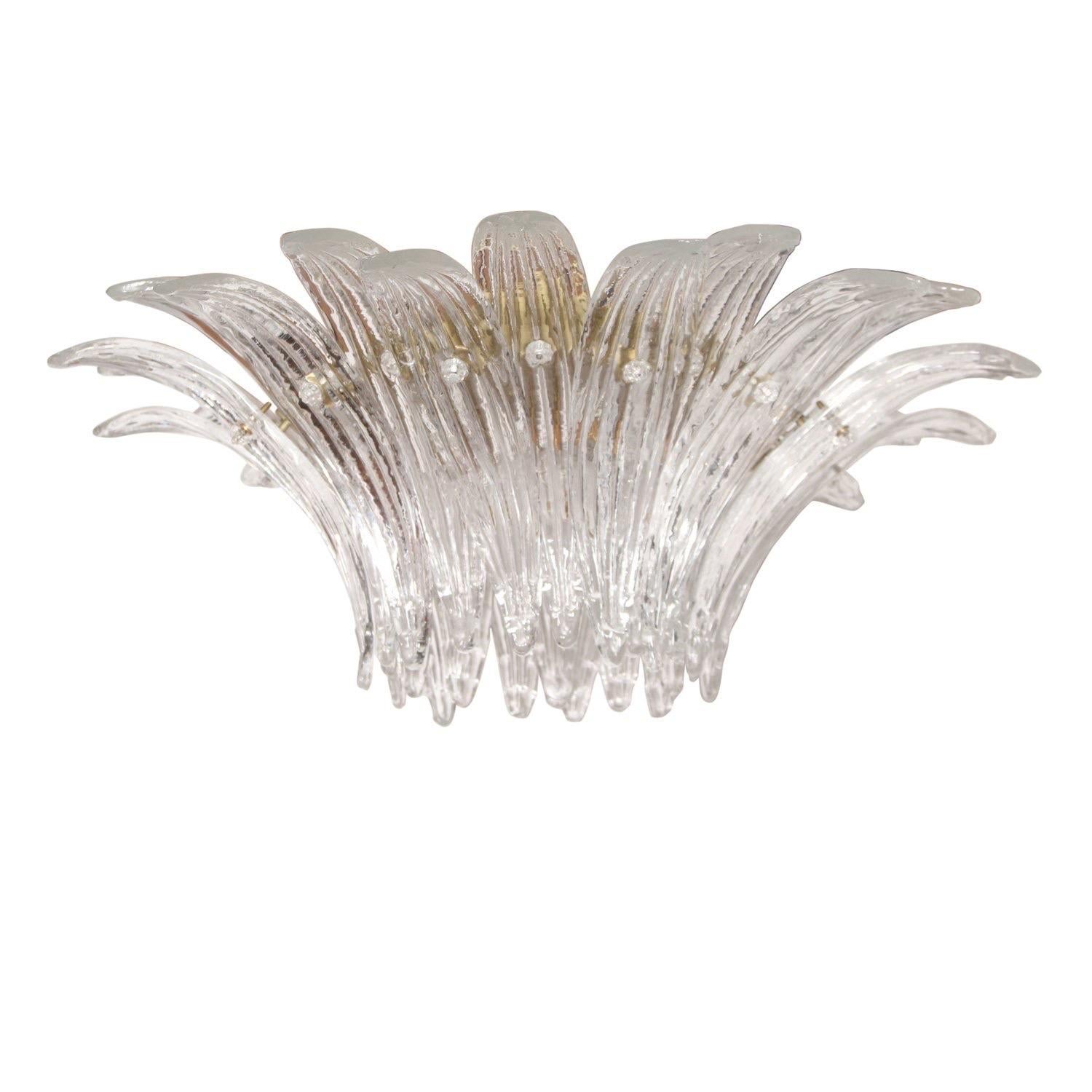 Late 20th Century Barovier and Toso Flush Mount Crystal Fronds Light Fixture~ Signed For Sale