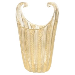 Barovier and Toso Fluted Art Glass Vase with Avventurina 1950s