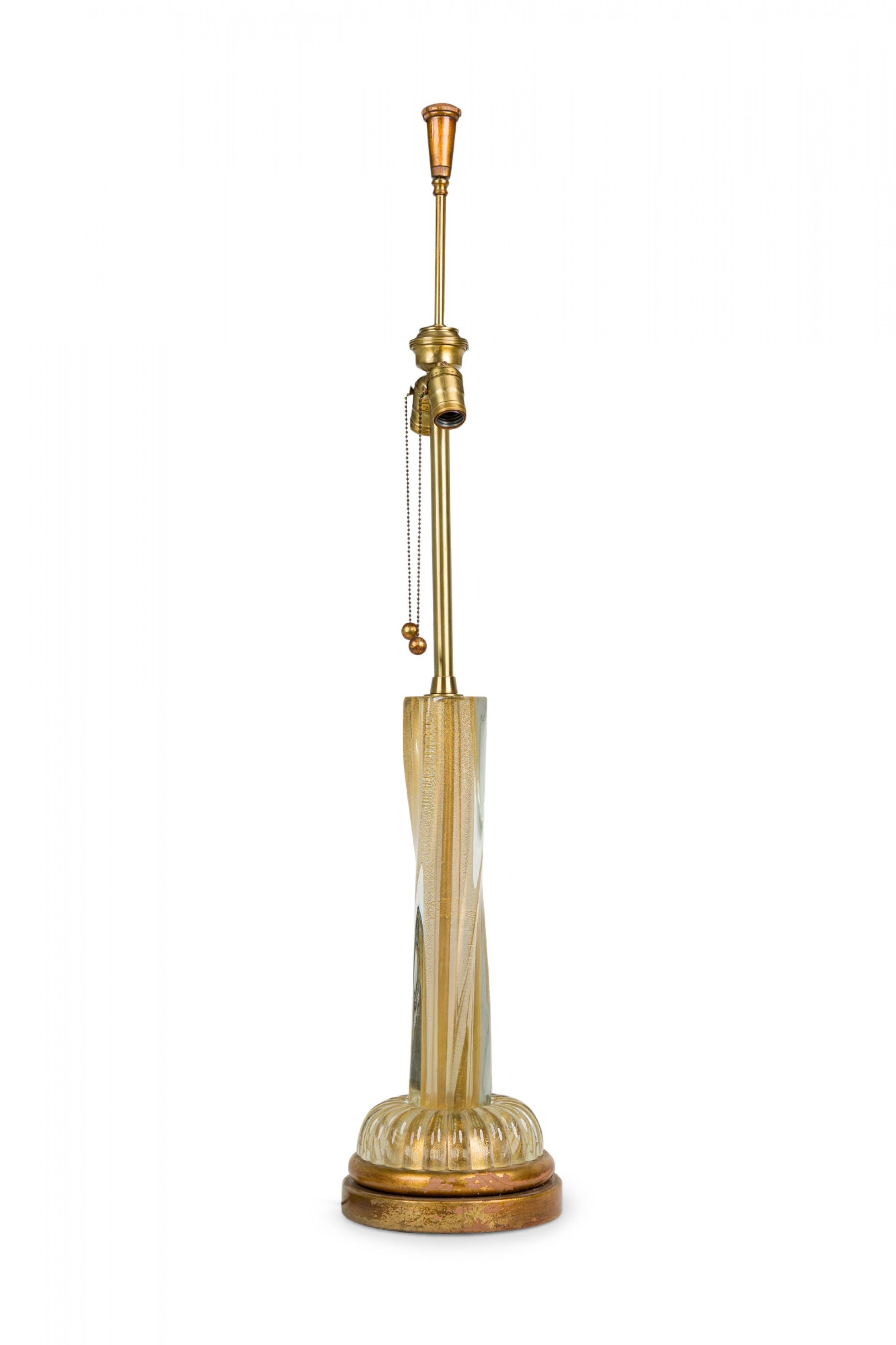 Wood Barovier and Toso Italian Glass Twisted Column Table Lamp on Giltwood Base For Sale
