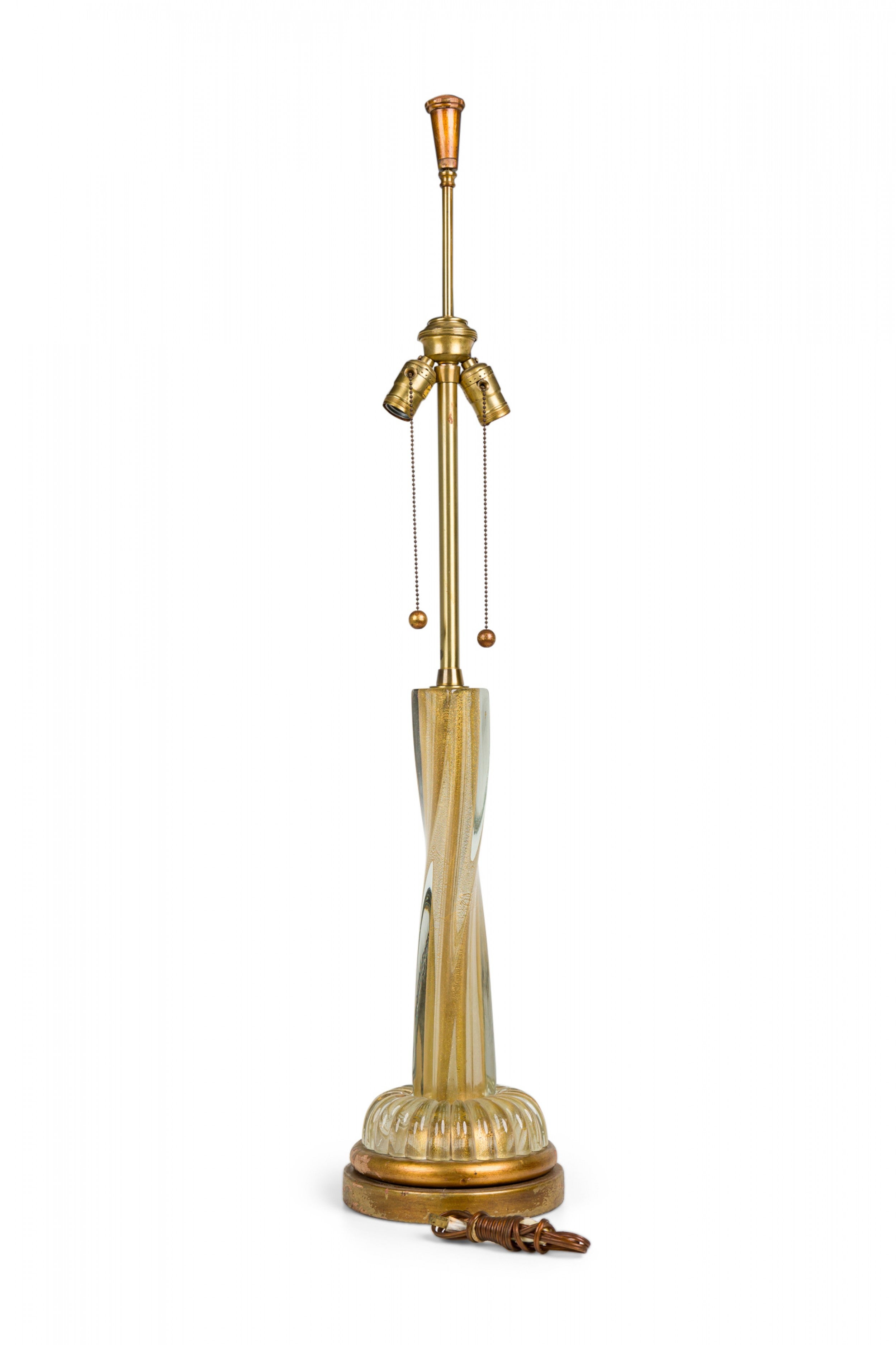 Barovier and Toso Italian Glass Twisted Column Table Lamp on Giltwood Base For Sale
