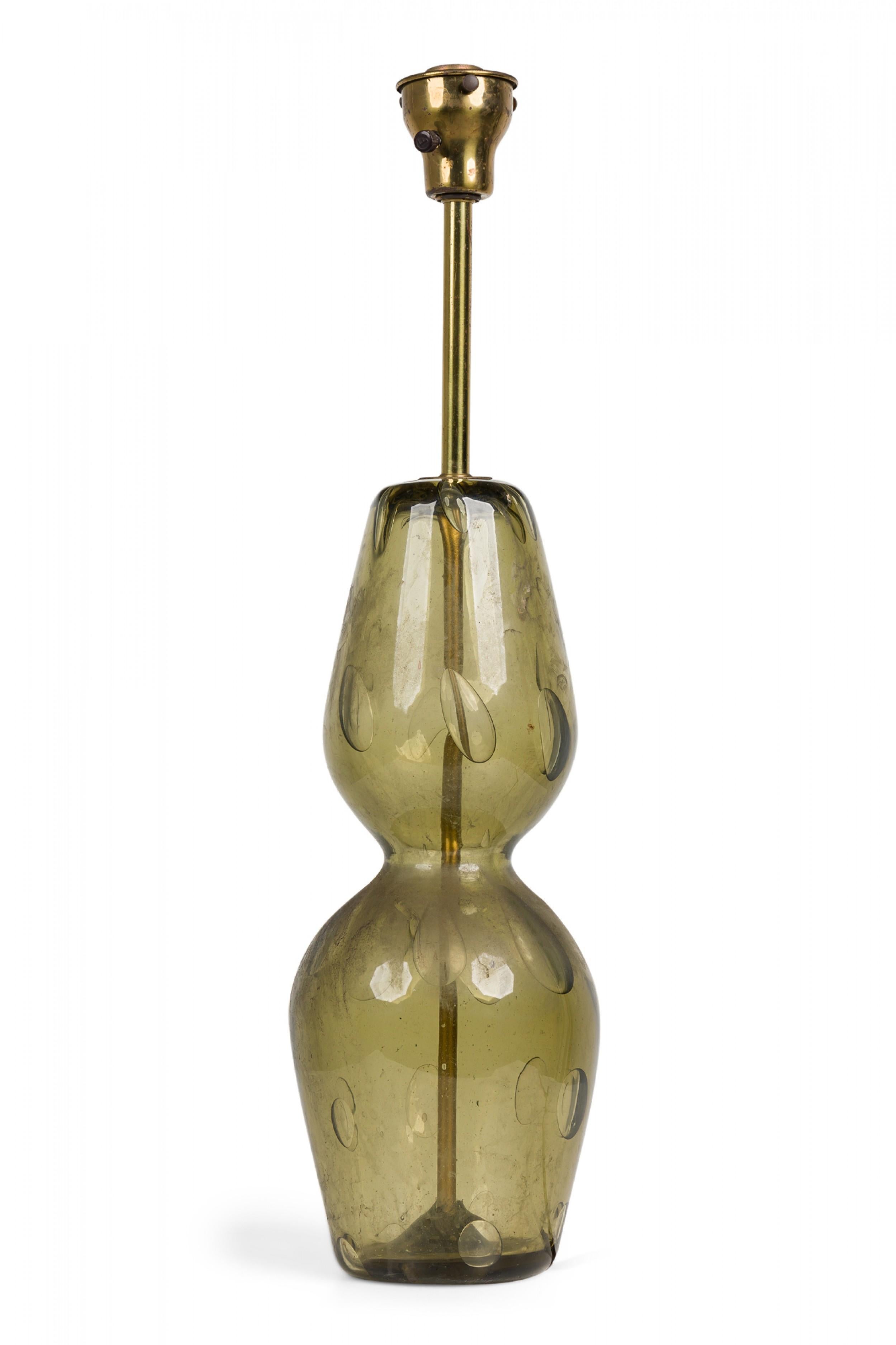 Barovier and Toso Italian Handblown Green Glass Hourglass Form Table Lamp In Good Condition For Sale In New York, NY