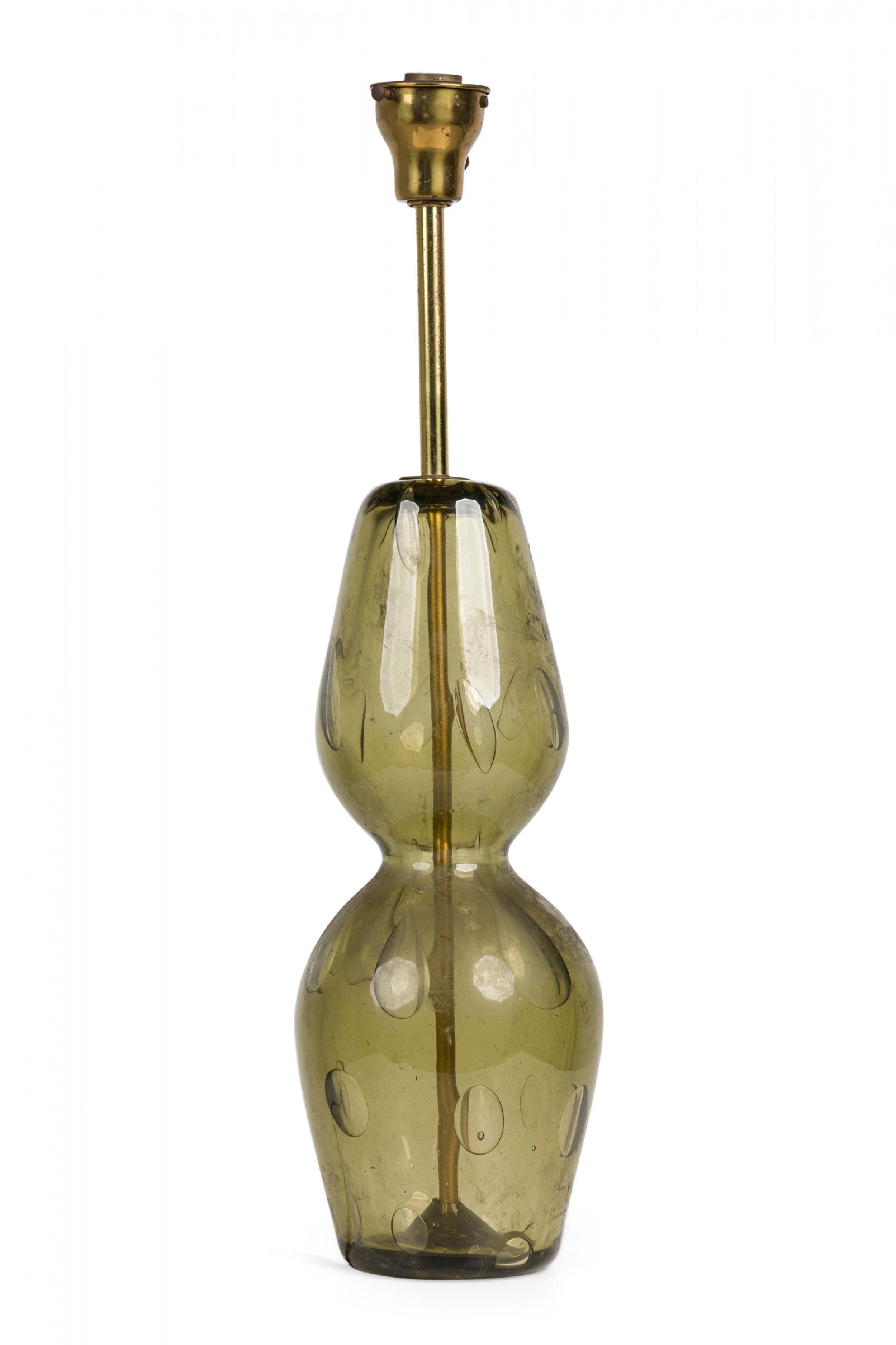 Barovier and Toso Italian Handblown Green Glass Hourglass Form Table Lamp For Sale 2