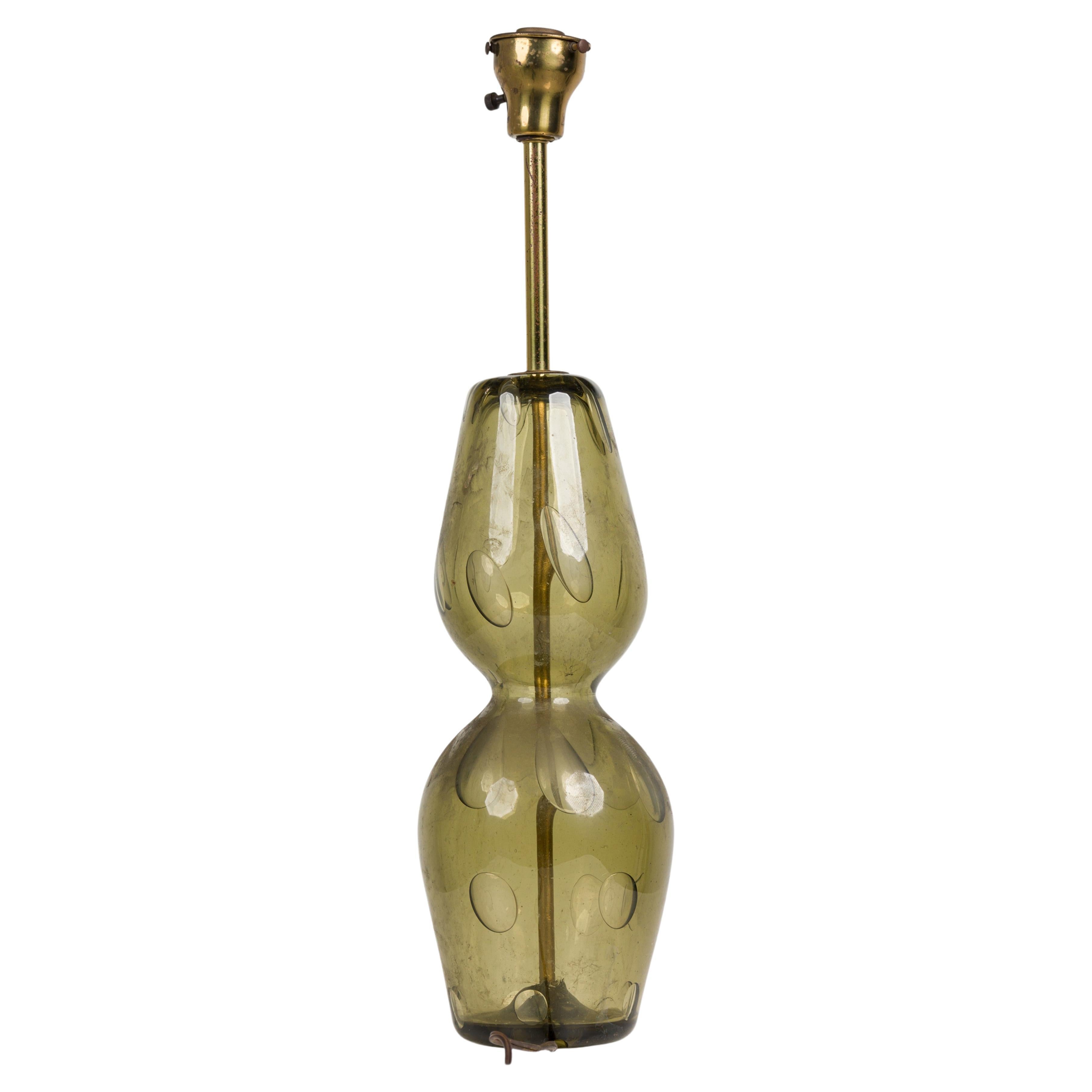 Barovier and Toso Italian Handblown Green Glass Hourglass Form Table Lamp