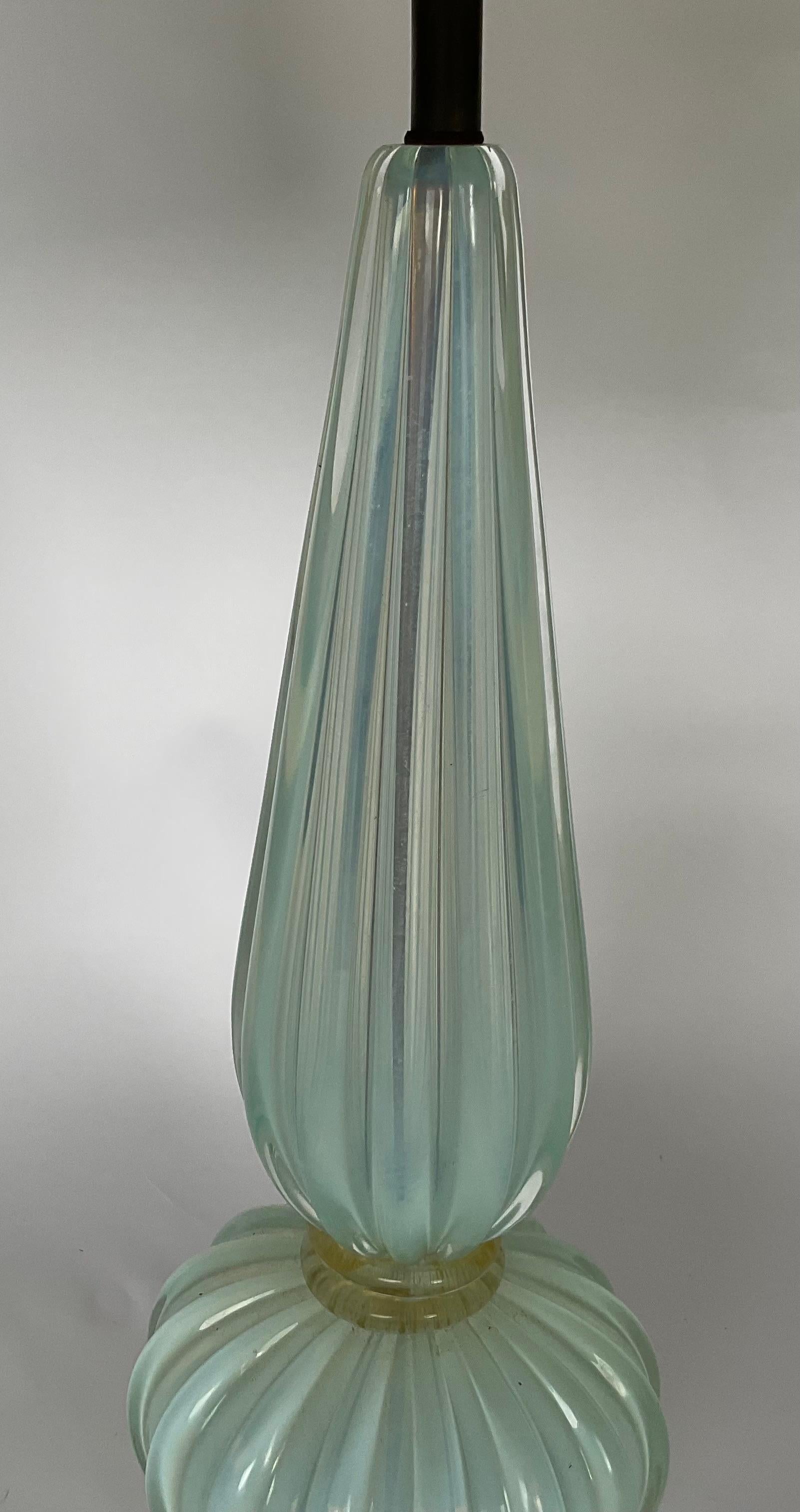 Mid-Century Modern Barovier and Toso Large Murano Art Glass Lamp Opalescent with gold applied feet  For Sale