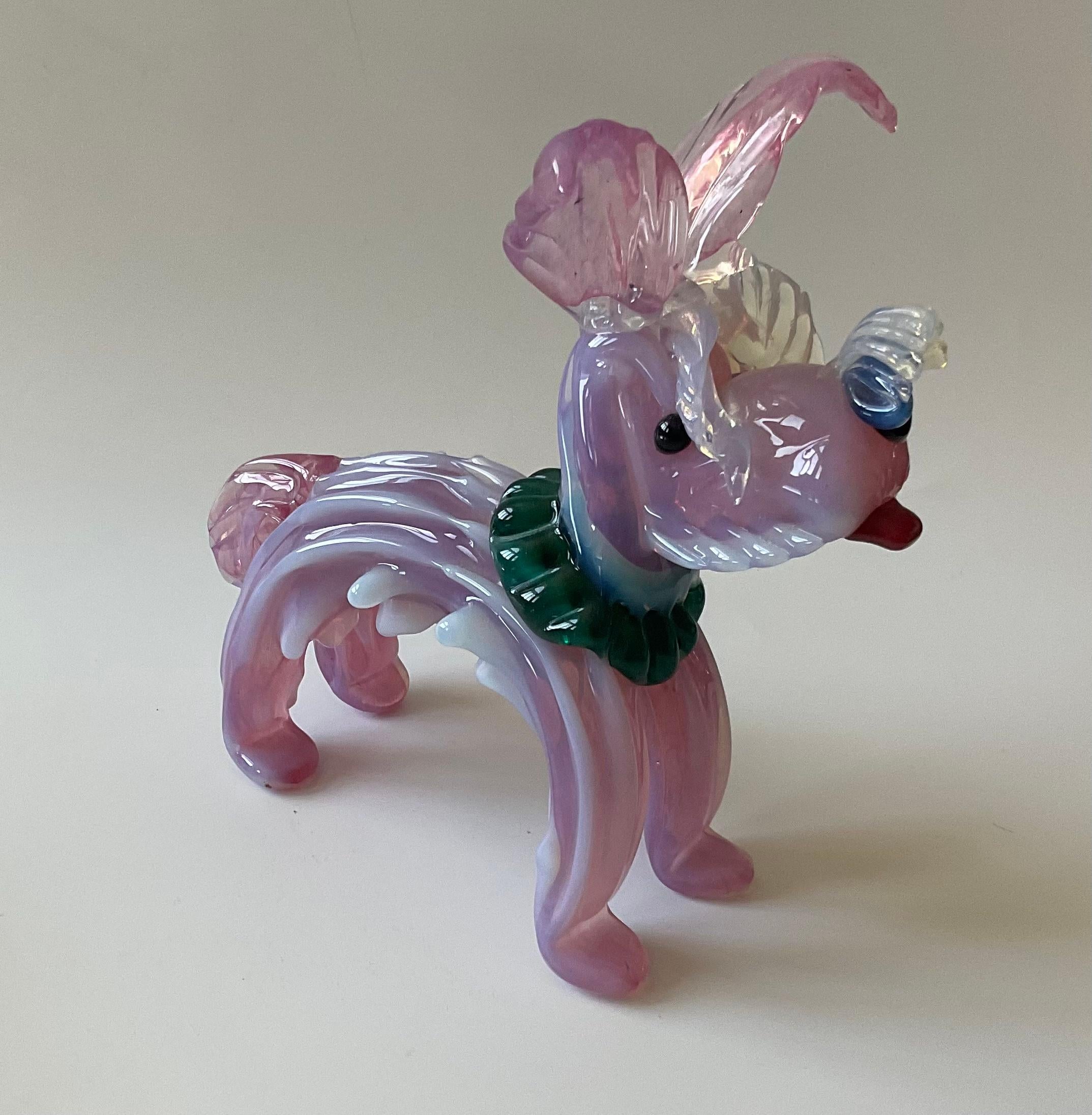 Mid-Century Modern Barovier and Toso Murano Art Glass Dog Sculpture in Pink and Opalescent Glass For Sale