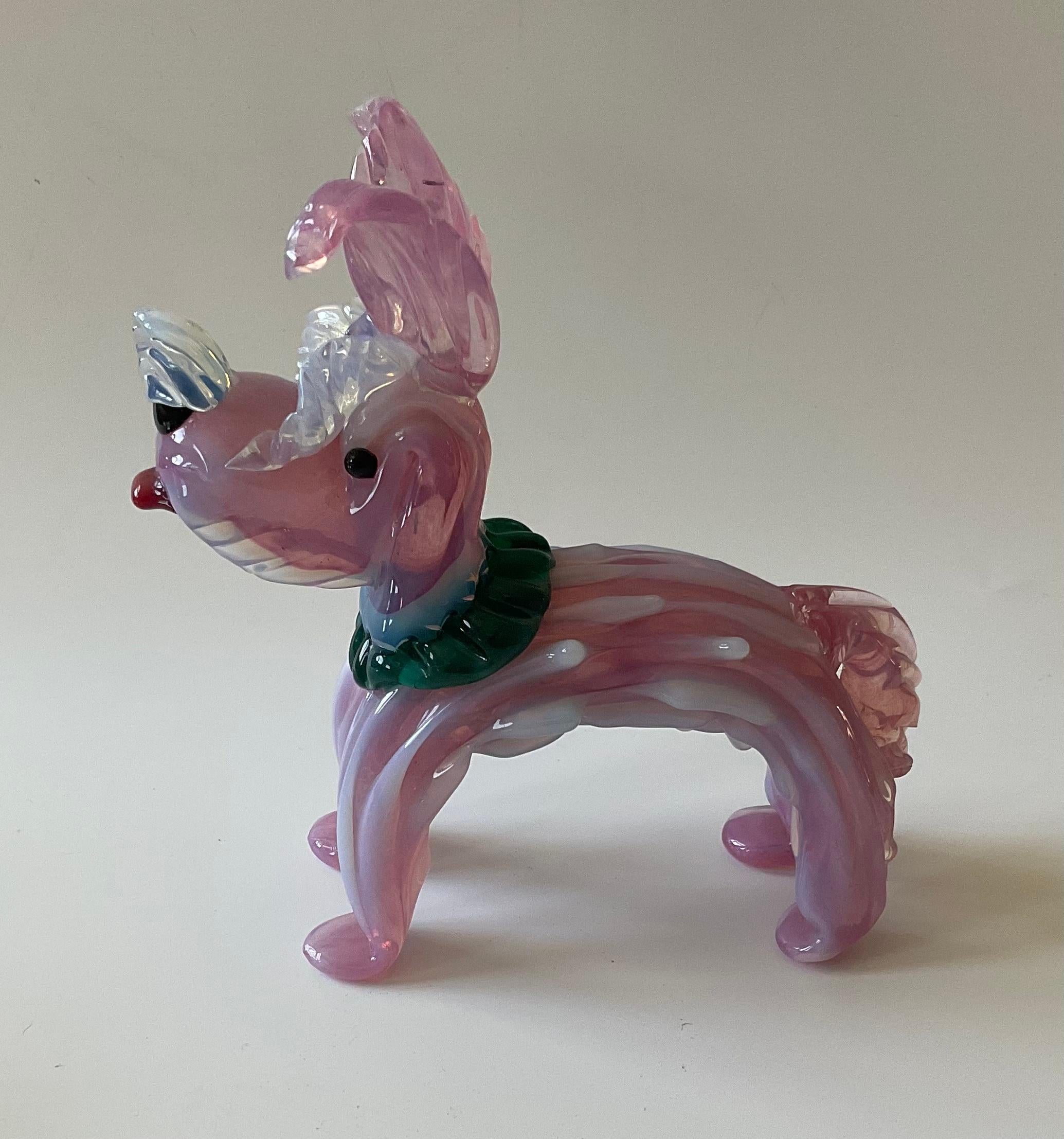 Barovier and Toso Murano Art Glass Dog Sculpture in Pink and Opalescent Glass In Good Condition For Sale In Ann Arbor, MI
