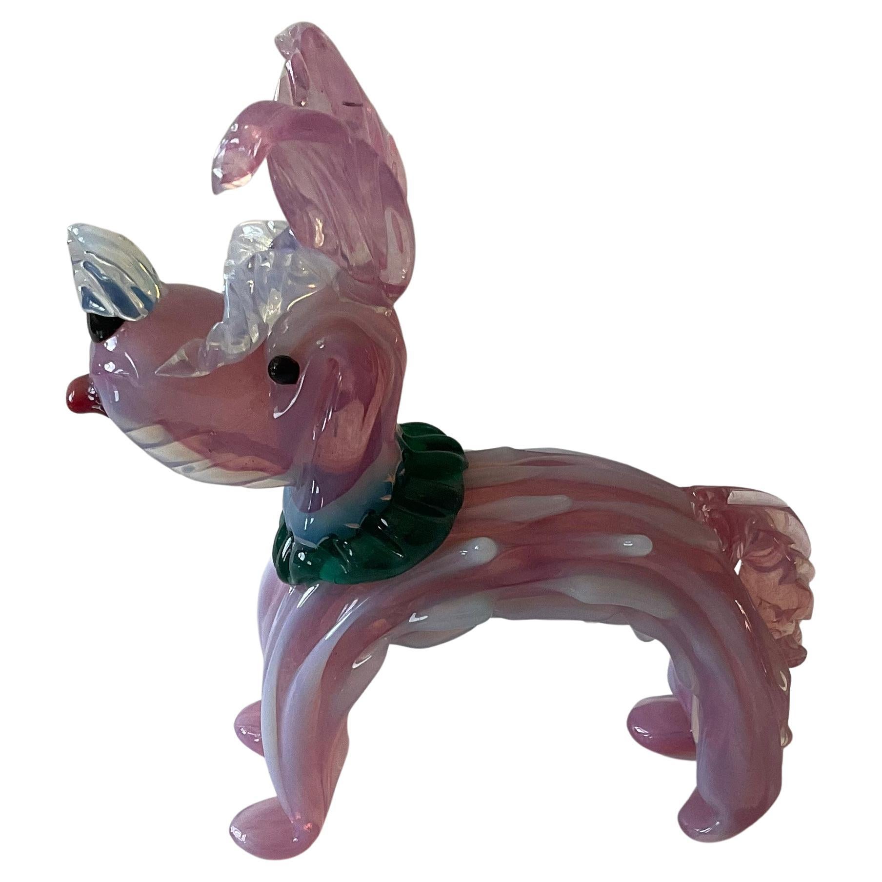 Barovier and Toso Murano Art Glass Dog Sculpture in Pink and Opalescent Glass