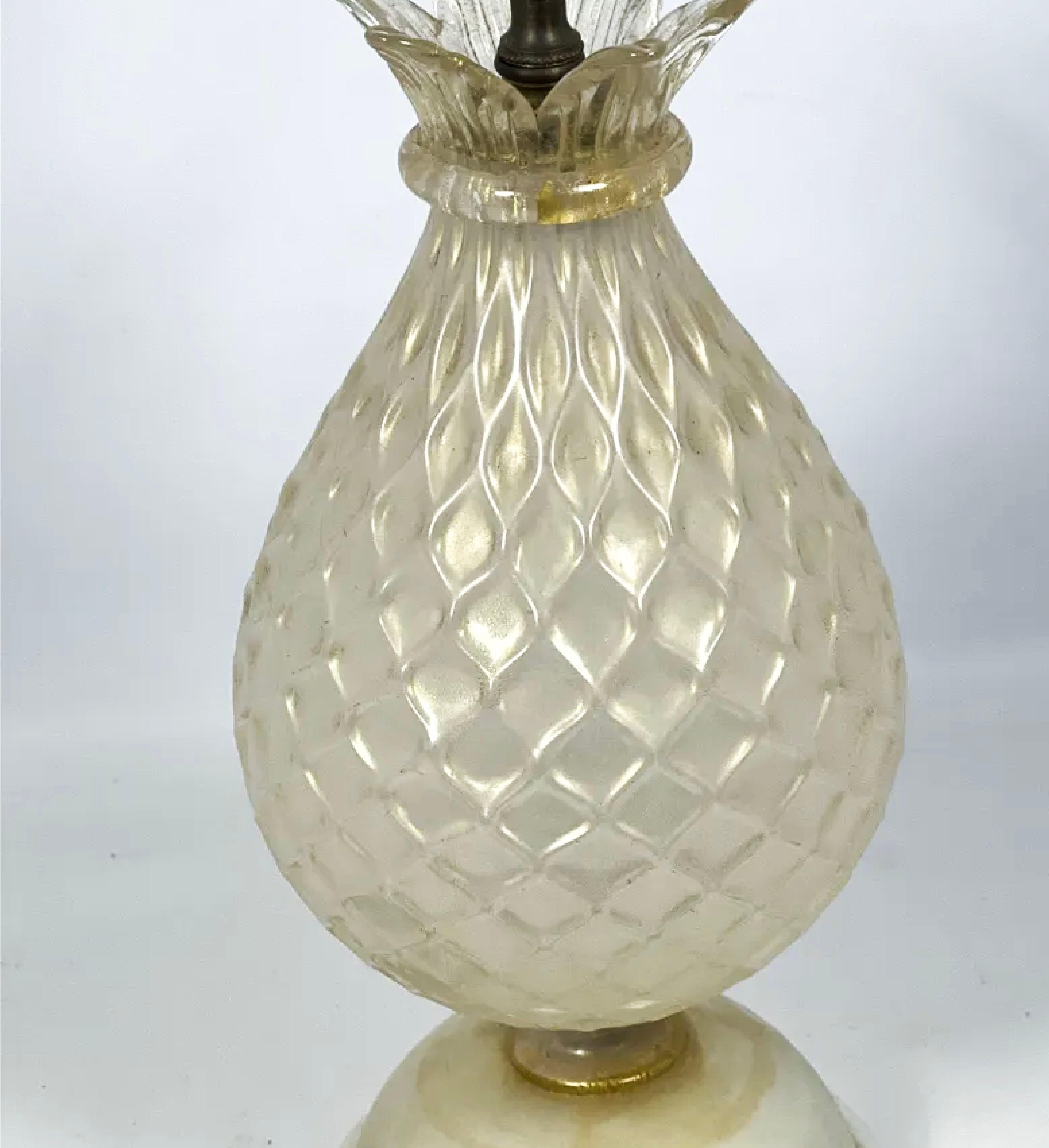 Mid-Century Modern Barovier and Toso Murano Art Glass Pineapple Table Lamp, Labelled, 1940s