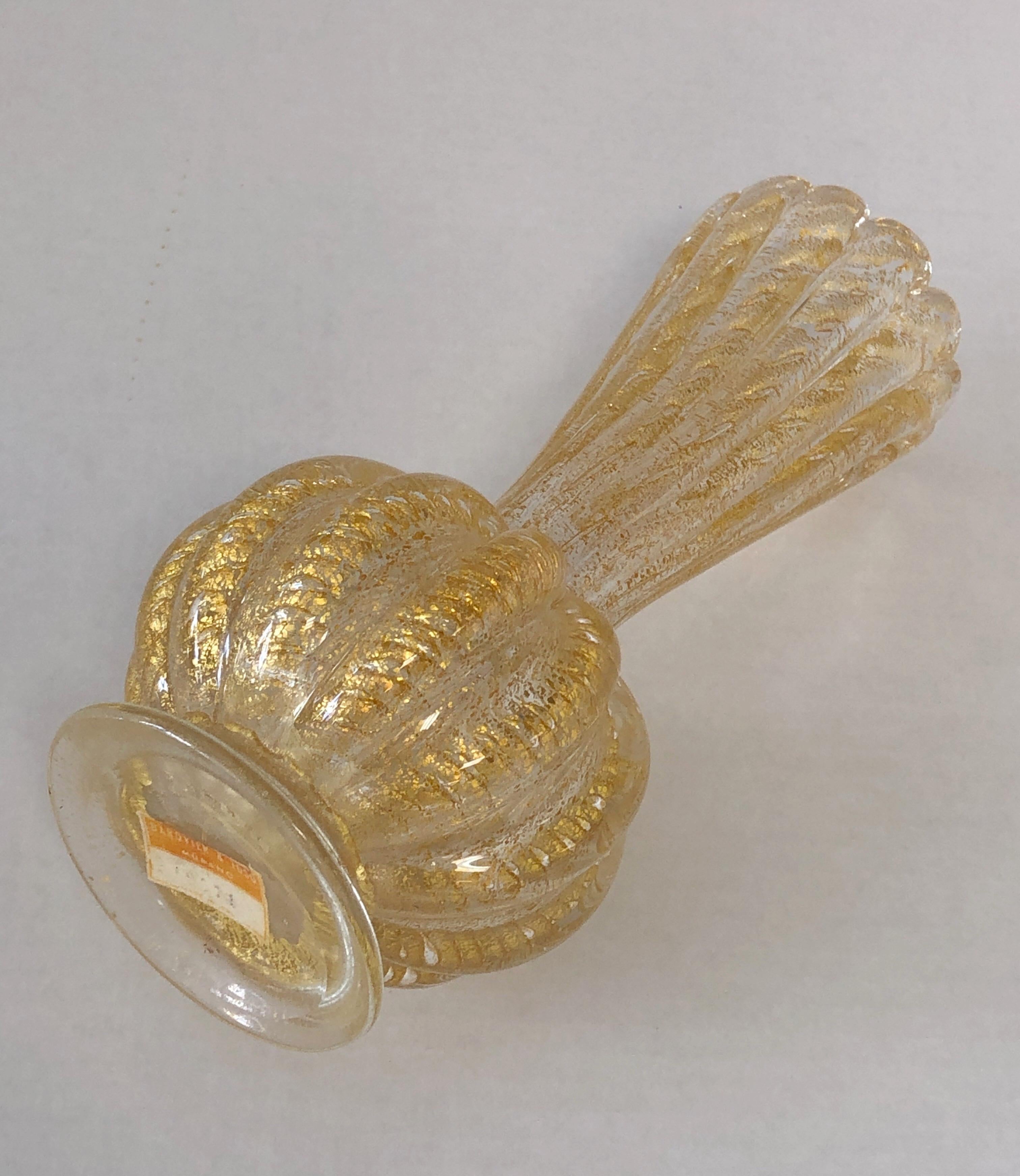 A Barovier vase. Midcentury production. Retains original label on bottom.