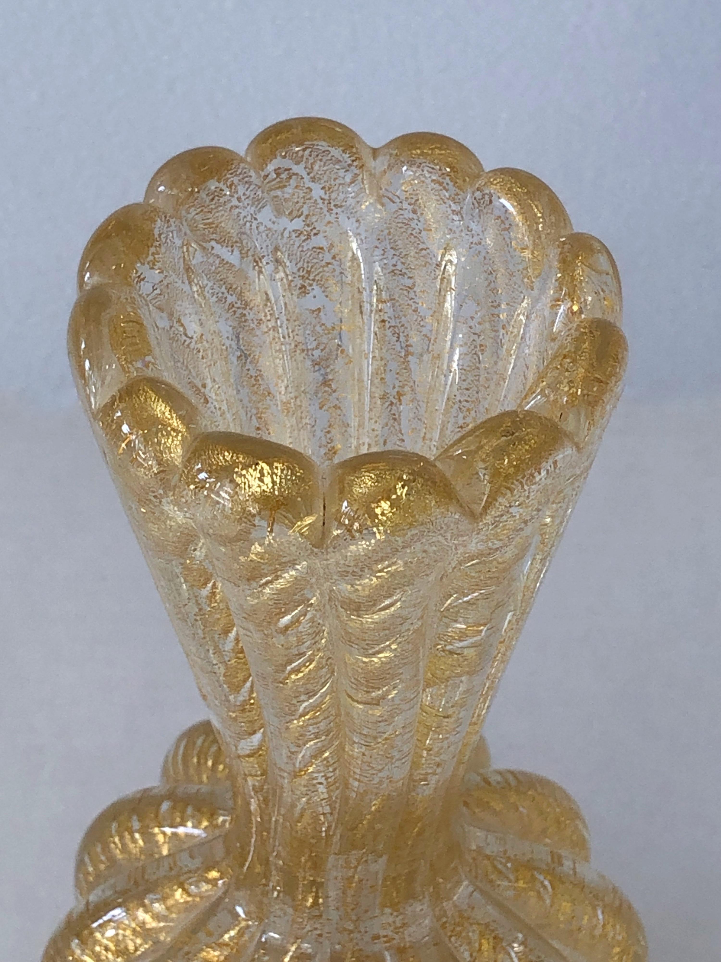 Italian Barovier and Toso Murano Cordonato d’Oro Midcentury Vase