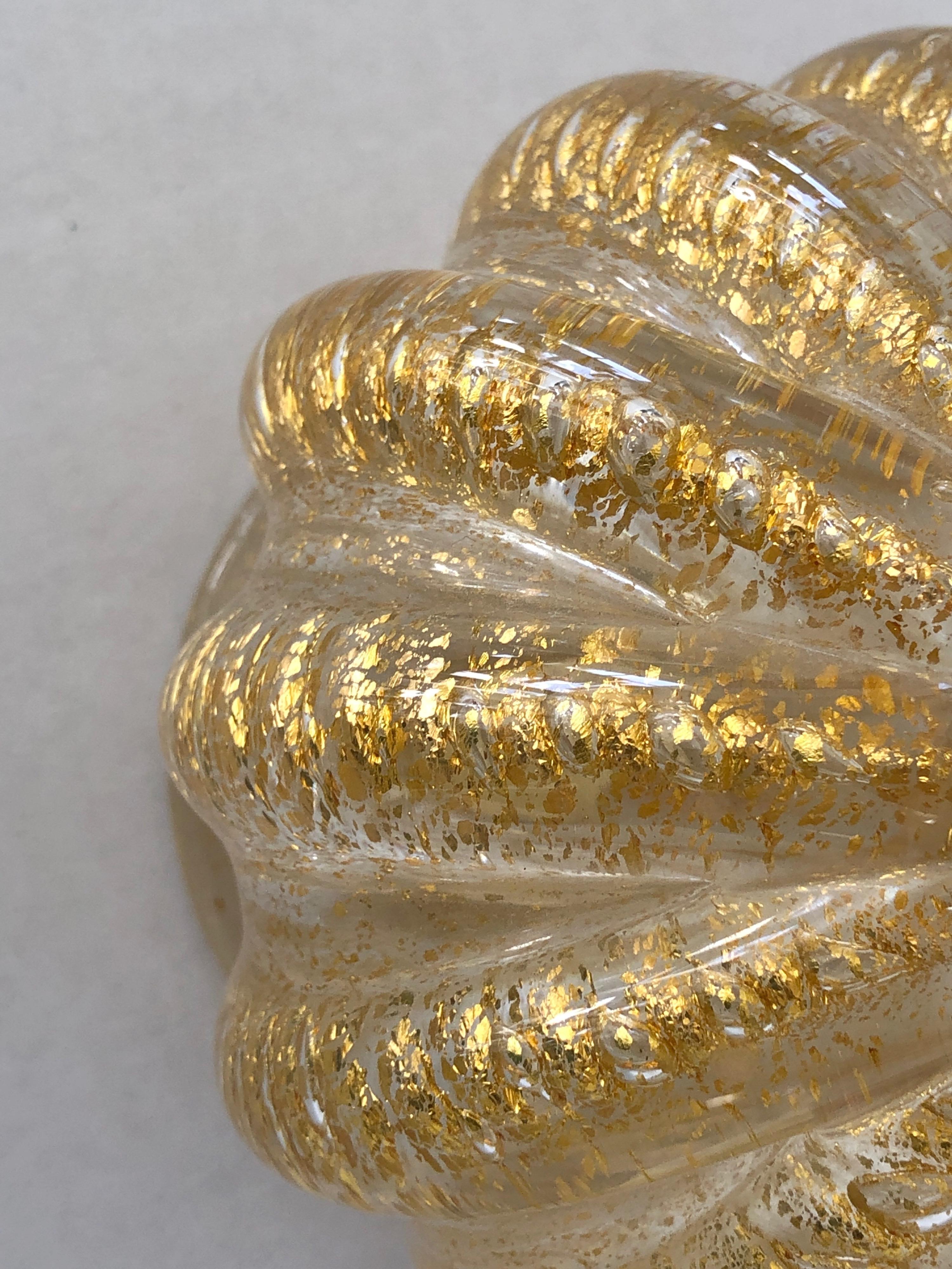 Art Glass Barovier and Toso Murano Cordonato d’Oro Midcentury Vase
