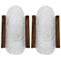 Barovier and Toso Murano Glass Sconces with Wood Detail, 1950s