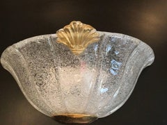 Barovier and Toso Murano Glass Shell Scones with Gold and Brass Support, 1960s