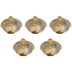 Barovier and Toso Murano Glass Shell Scones with Gold and Brass Support, 1960s