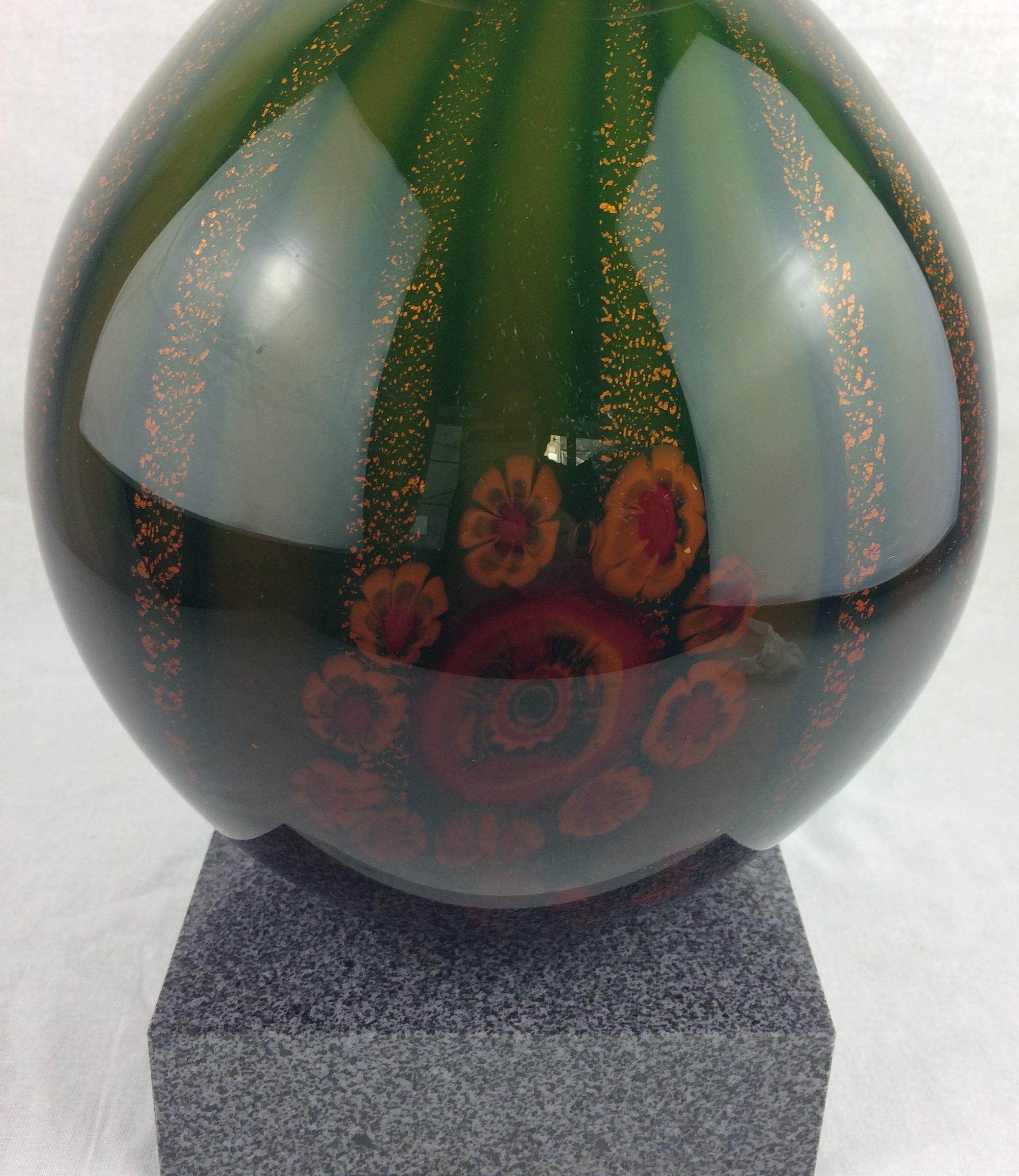 20th Century Barovier and Toso Murano Multicolored Aventurine Art Glass Vase Marble Base For Sale