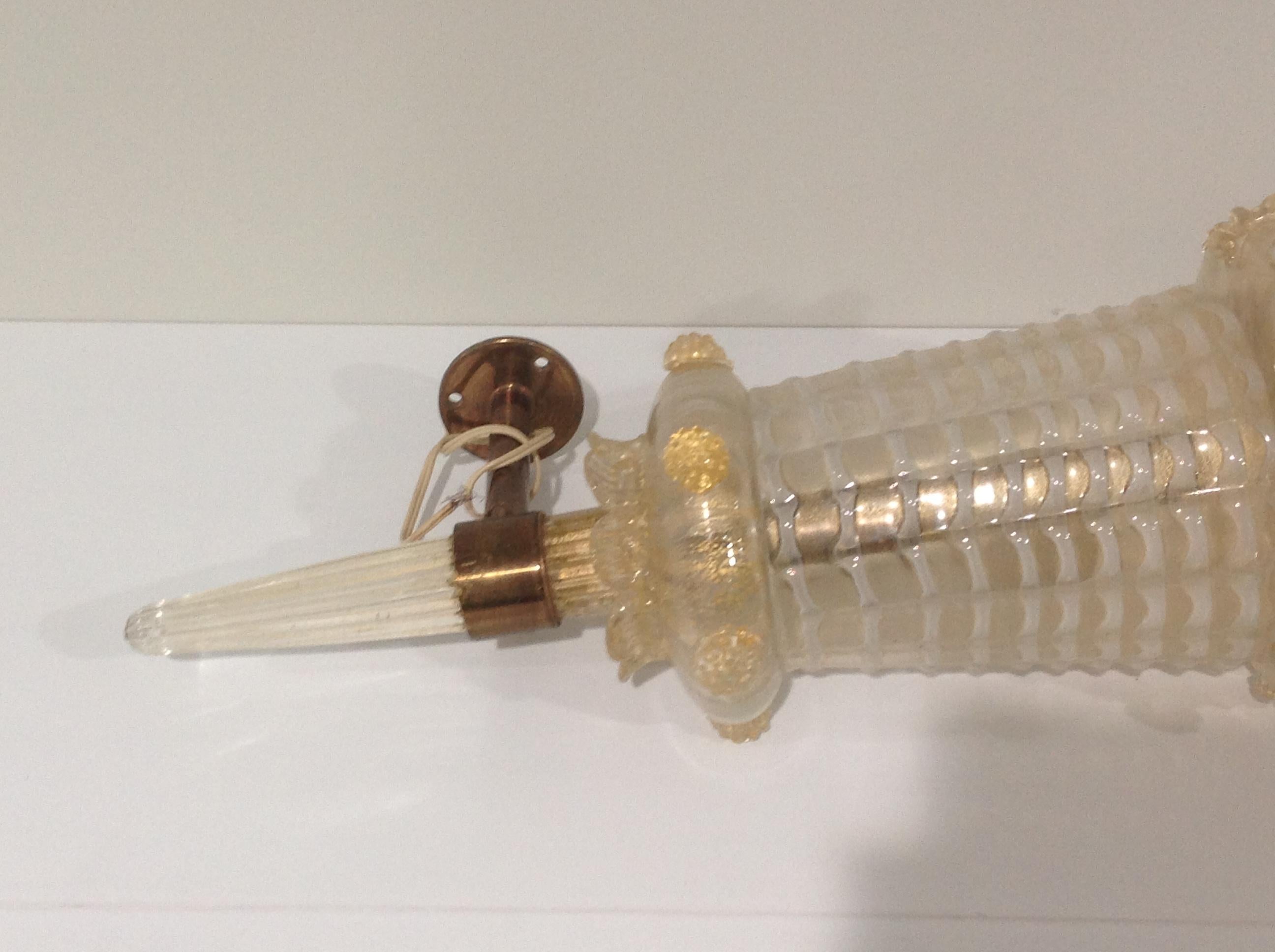 Mid-Century Modern Barovier & Toso Rare Wall Sconce in Gold Murano Glass For Sale
