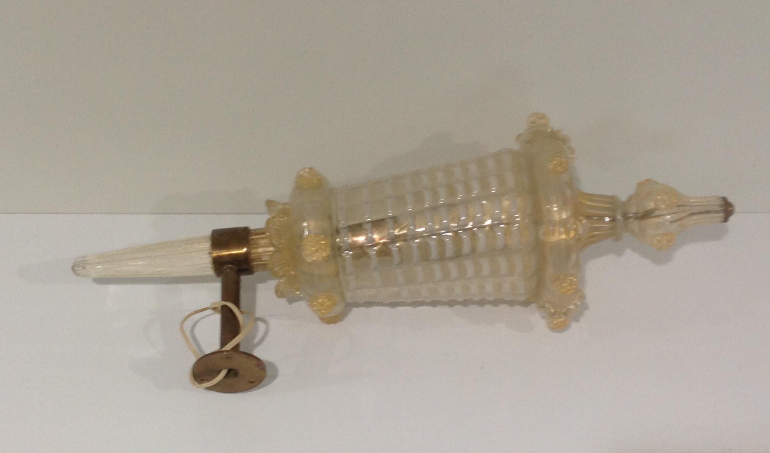 Italian Barovier & Toso Rare Wall Sconce in Gold Murano Glass For Sale