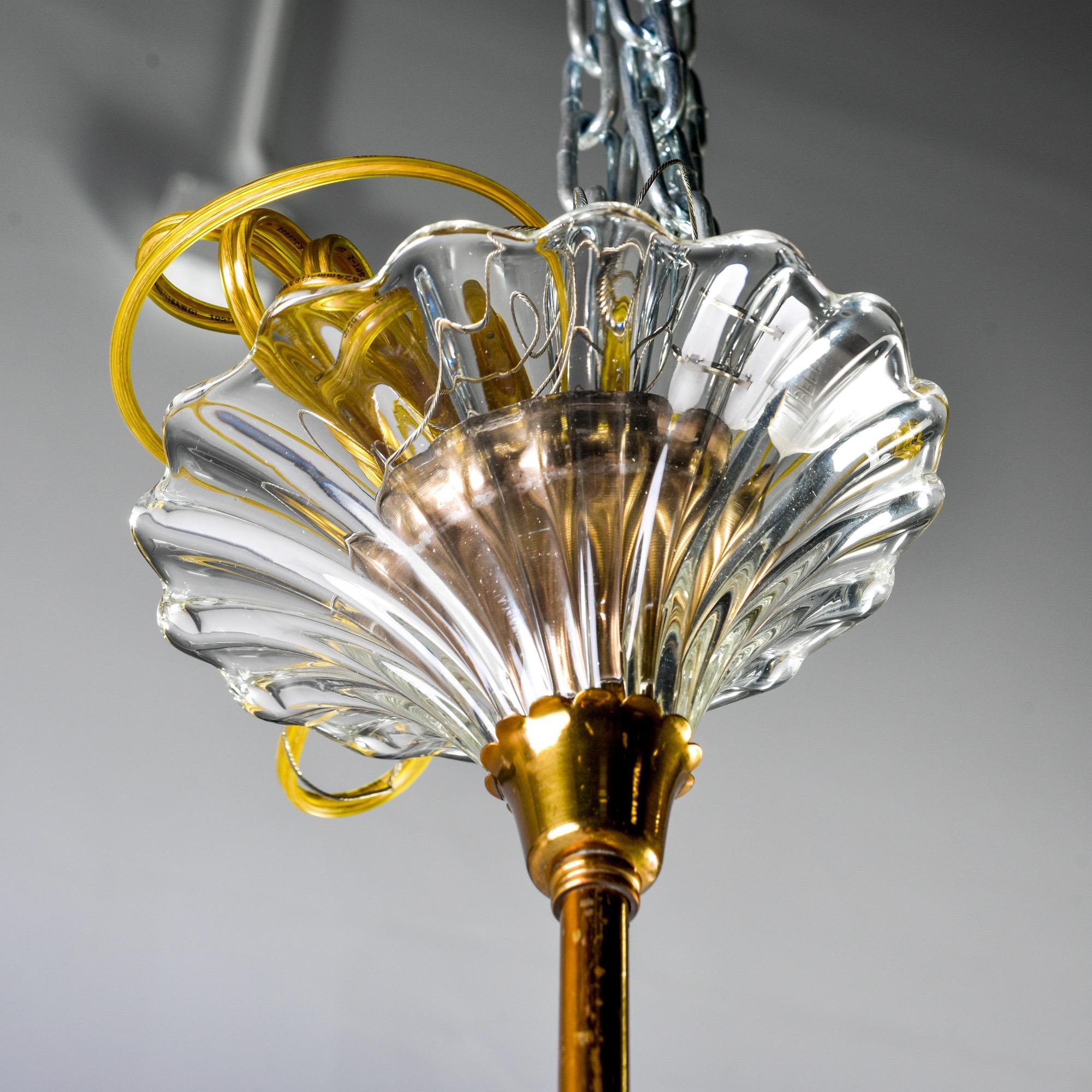20th Century Barovier and Toso Six-Arm Chandelier with Brass Fittings