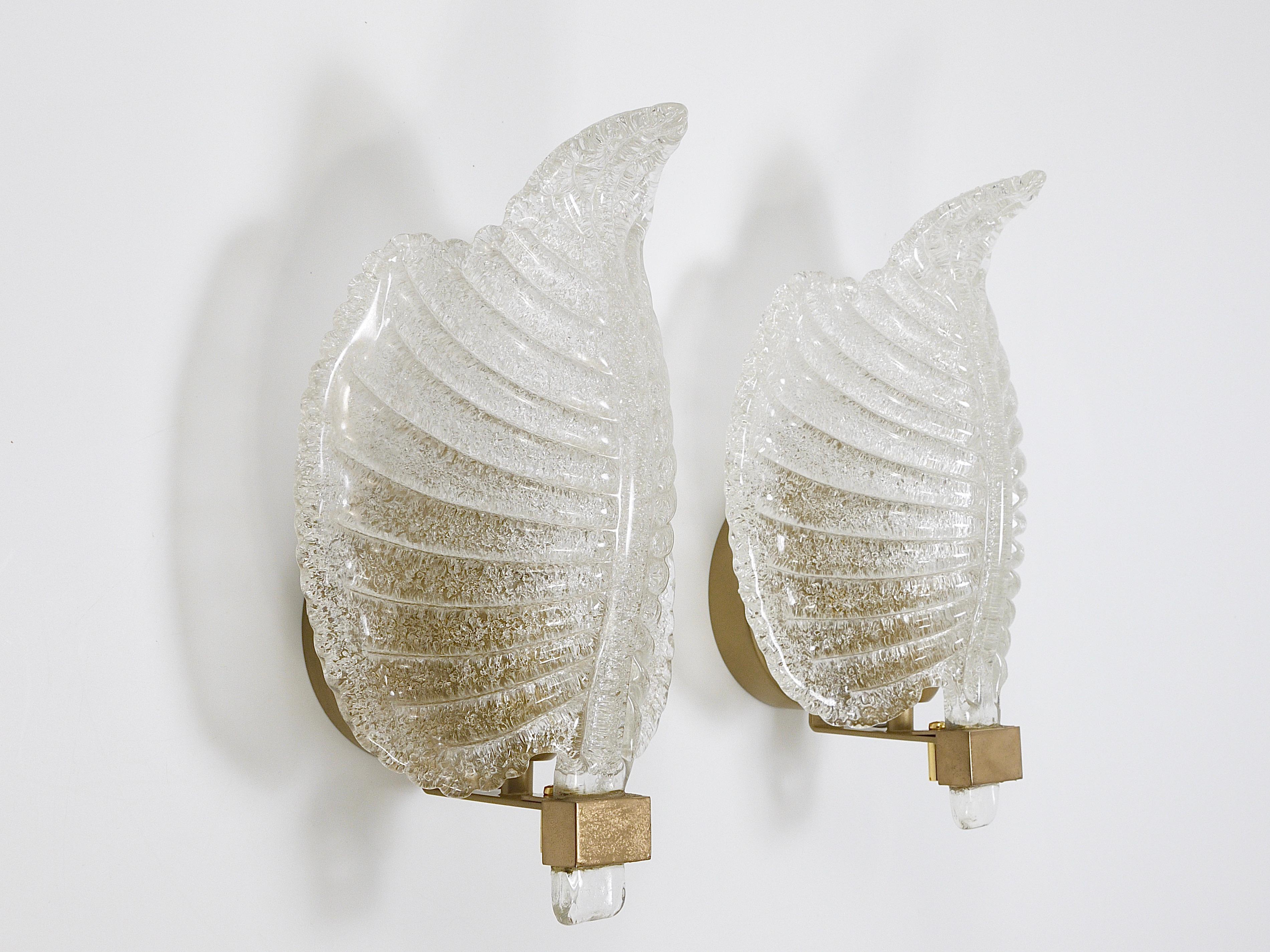 Barovier and Toso Style Venetian Murano Glass Leaf Sconces / Wall Lamps, Italy For Sale 5