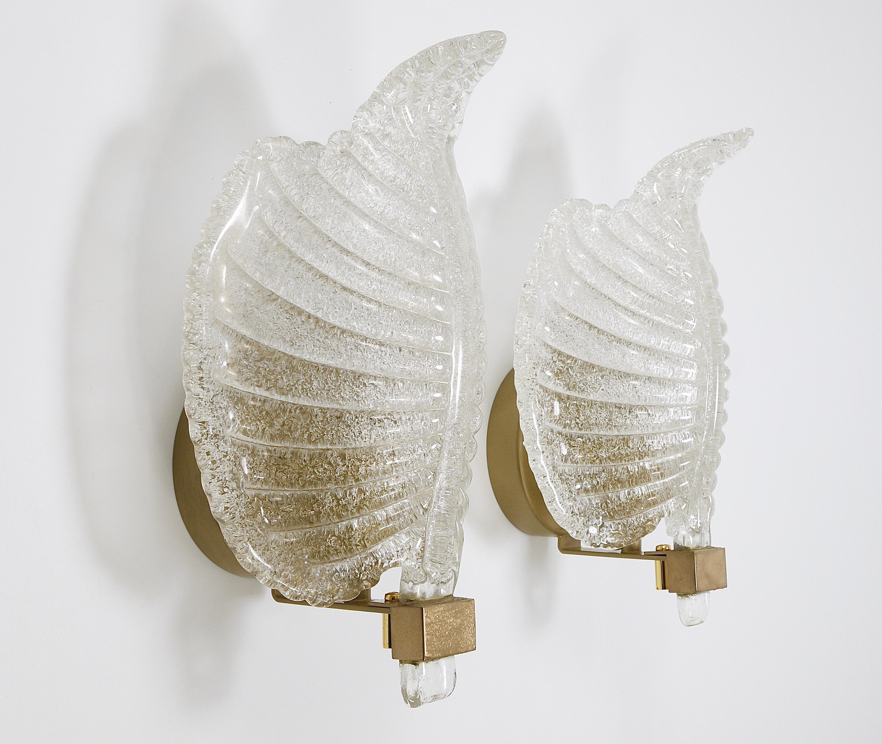 Barovier and Toso Style Venetian Murano Glass Leaf Sconces / Wall Lamps, Italy For Sale 1