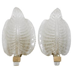 Barovier and Toso Style Venetian Murano Glass Leaf Sconces / Wall Lamps, Italy