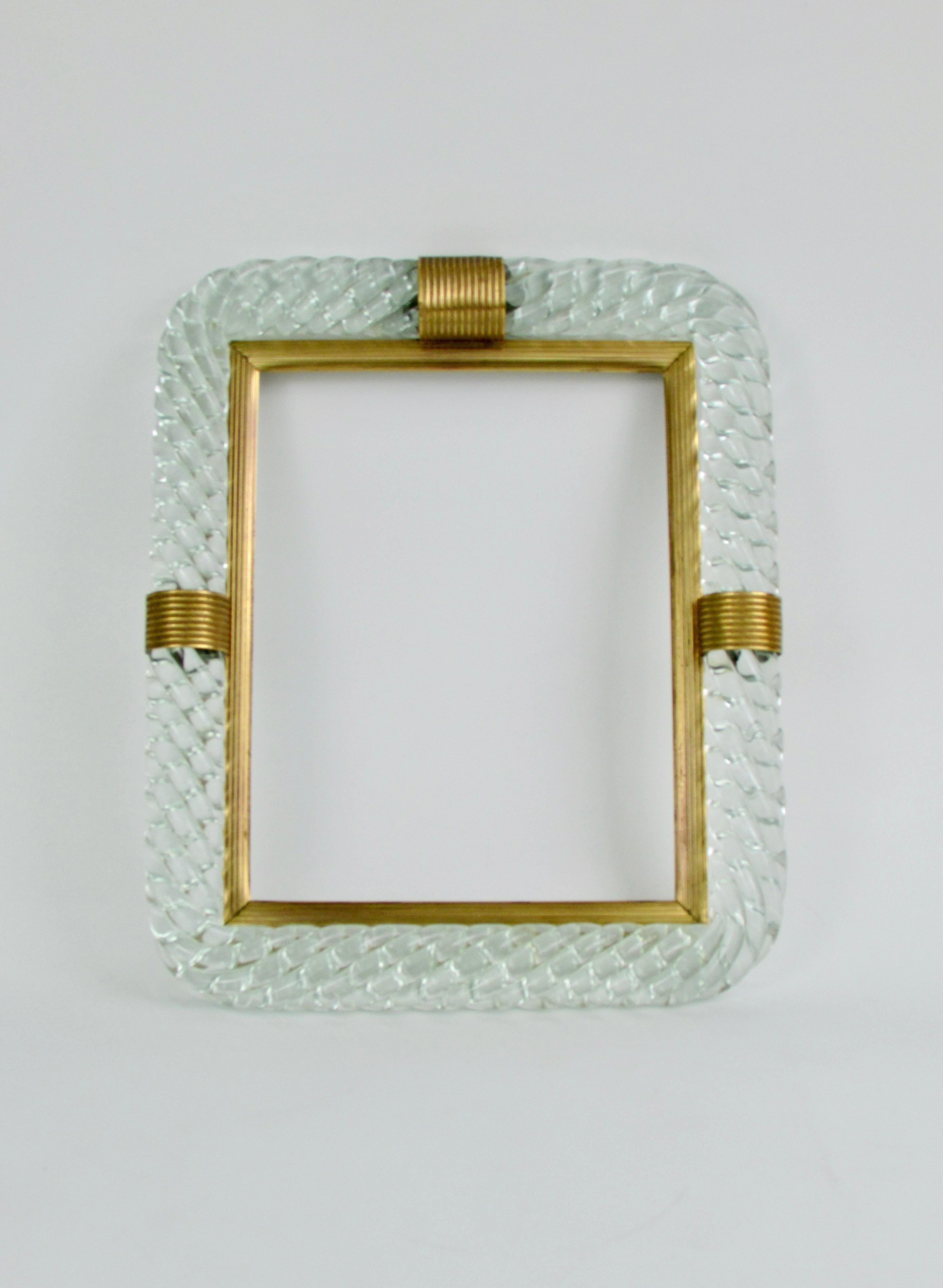20th Century Barovier and Toso Torchon glass with brass picture frame For Sale