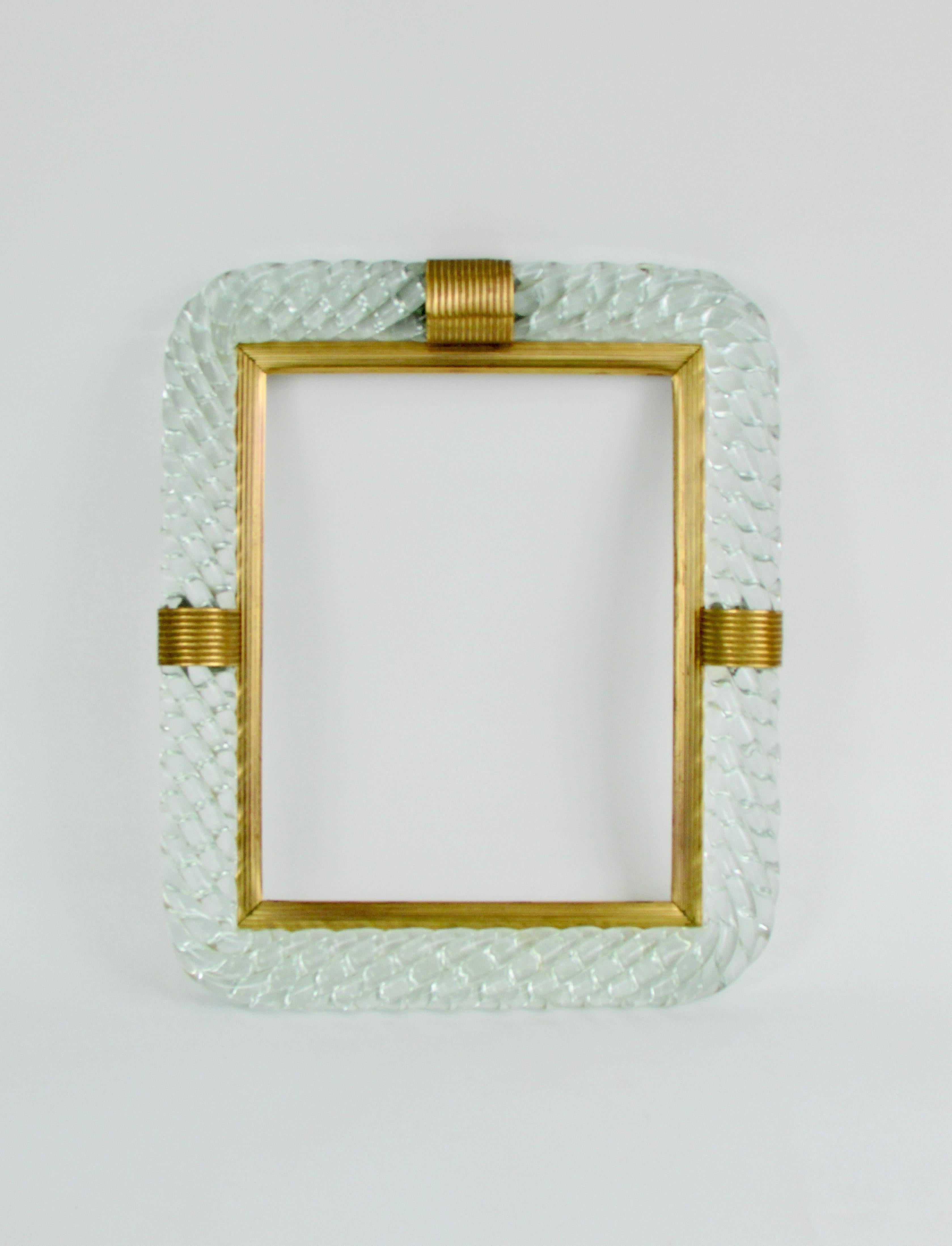 Brass Barovier and Toso Torchon glass with brass picture frame For Sale