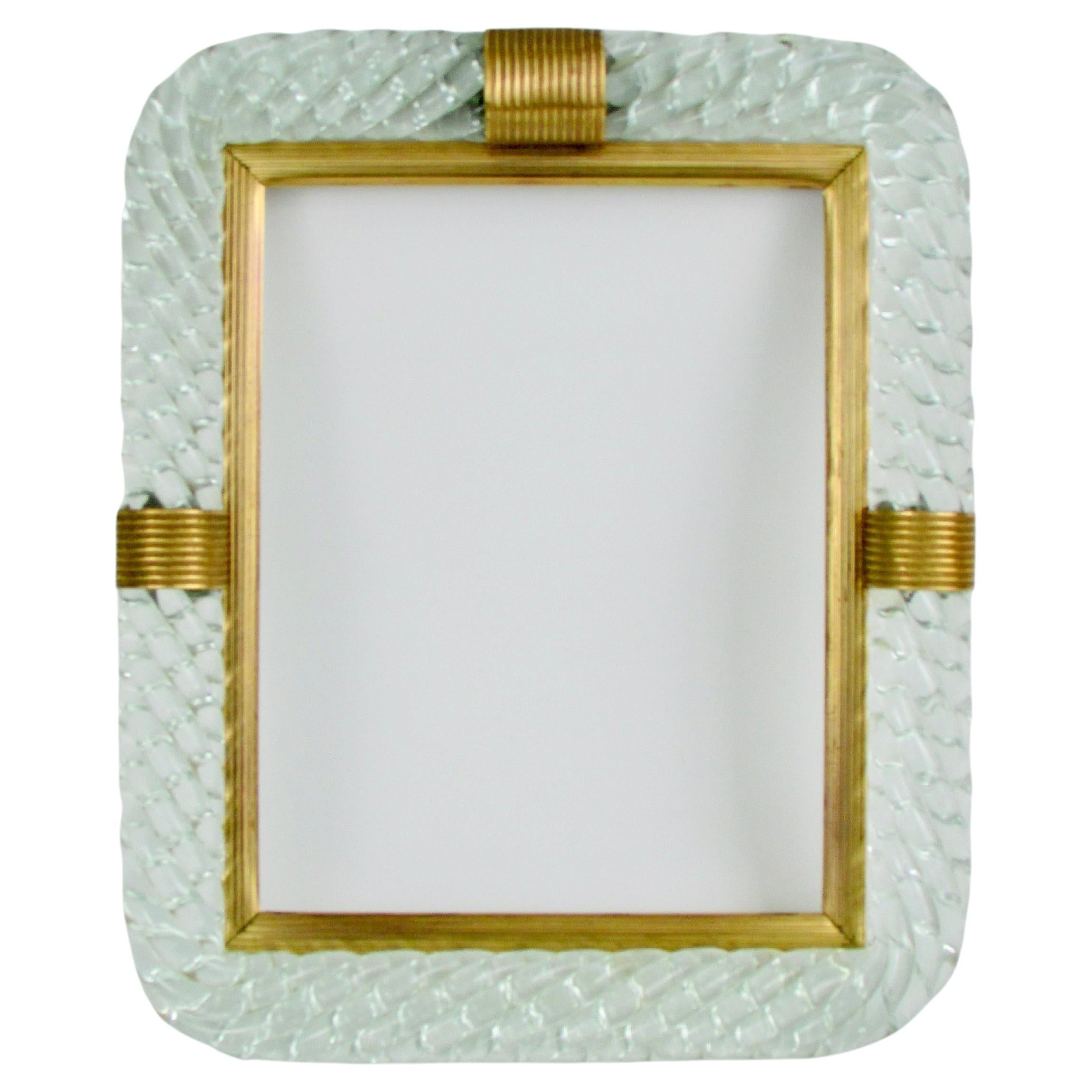 Barovier and Toso Torchon glass with brass picture frame For Sale
