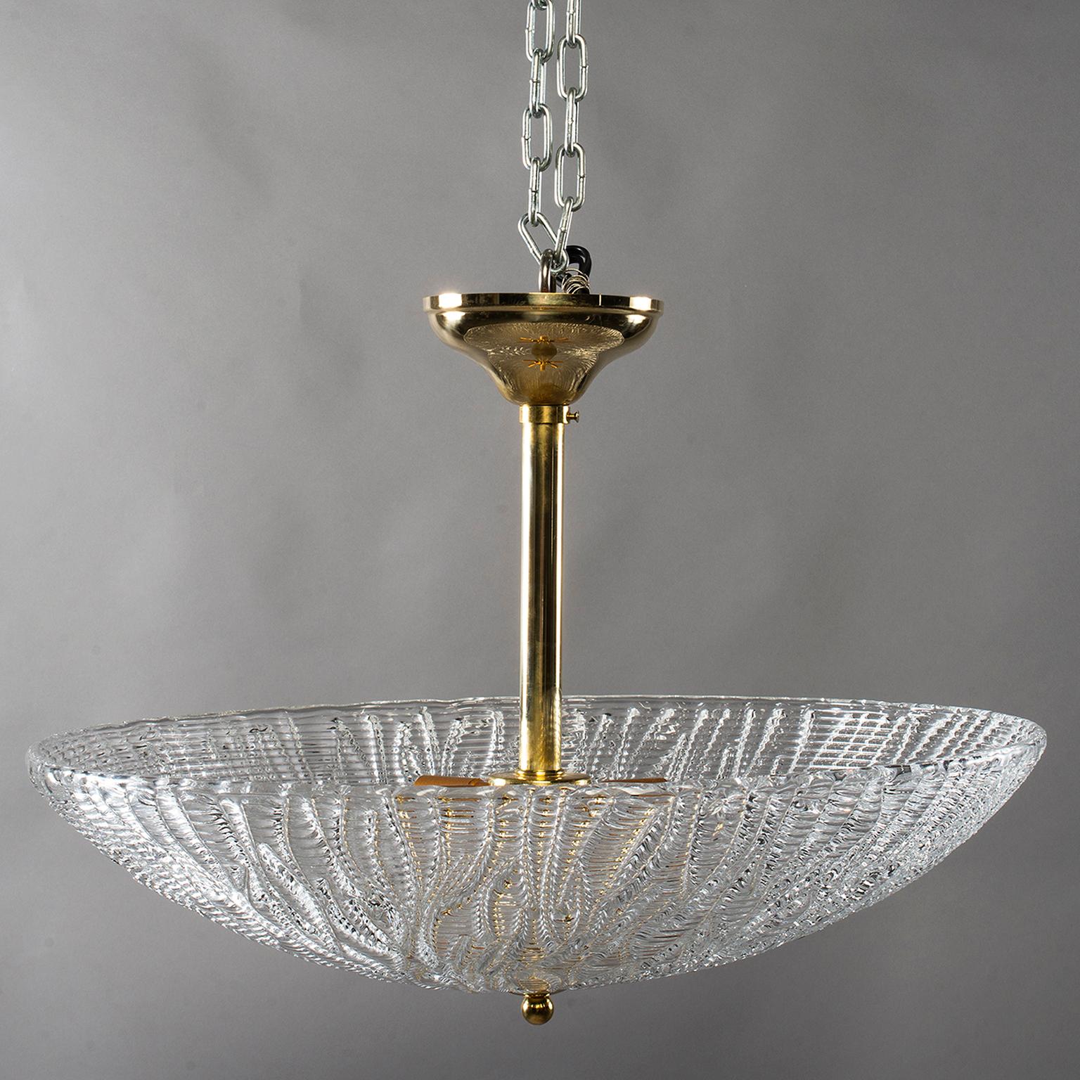 Barovier and Toso Umbrella Form Fixture with Brass Fittings In Excellent Condition In Troy, MI