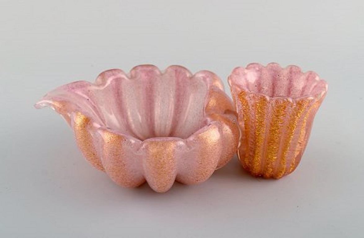 Italian Barovier and Toso, Venice, a Pair of Organically Shaped Bowls in Pink Art Glass For Sale