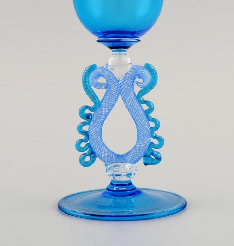 Barovier and Toso, Venice. 
Rare wine glass in light blue mouth-blown art glass. 
Italian design, mid-20th century.
Measures: 15 x 6.5 cm
In excellent condition.