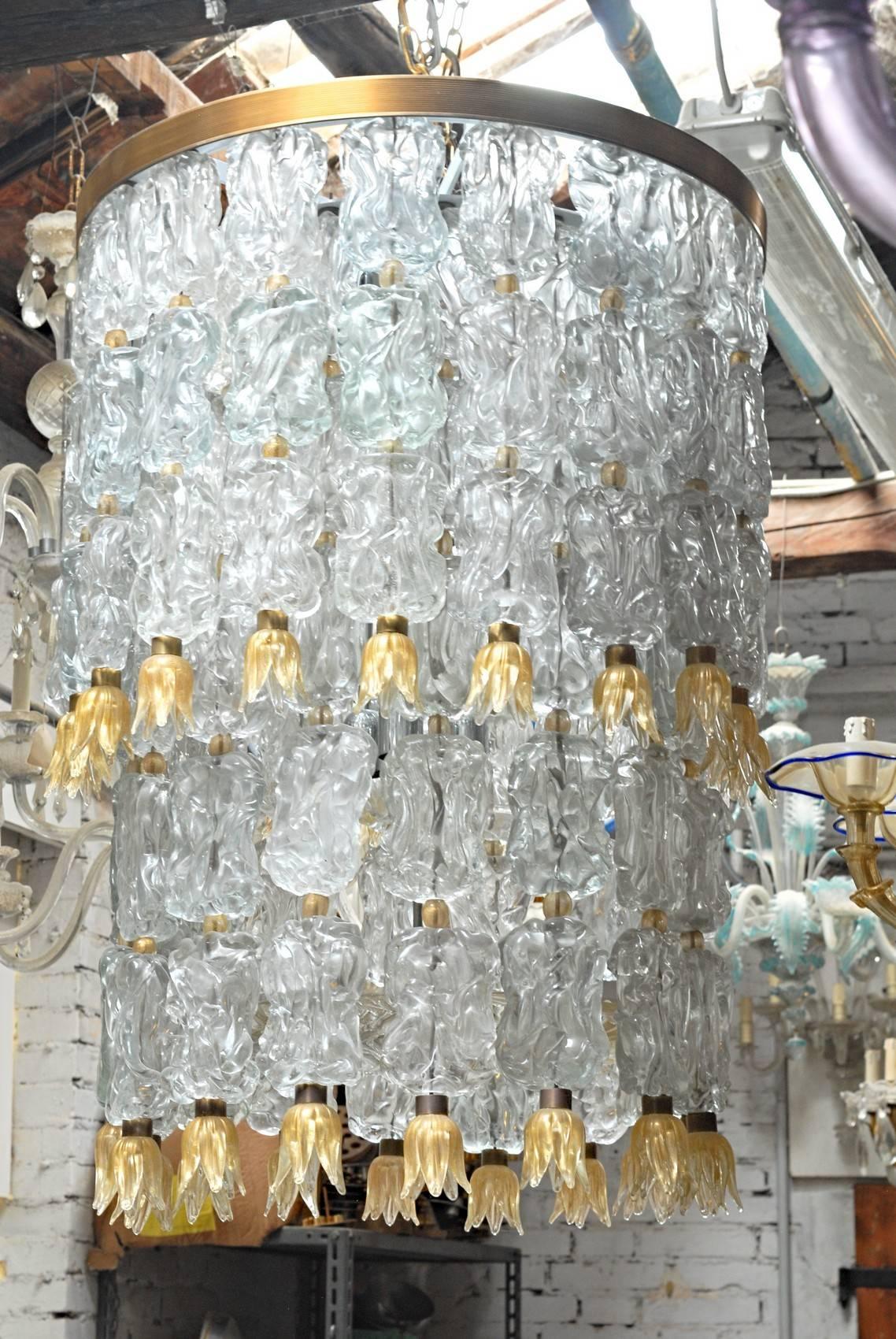 Barovier and Toso, Glass Blocks with Gold Rosettes Chandelier, 1940 Hotel Gallia 3
