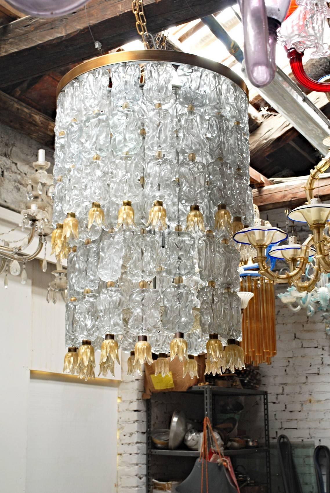 Barovier and Toso, Glass Blocks with Gold Rosettes Chandelier, 1940 Hotel Gallia 8
