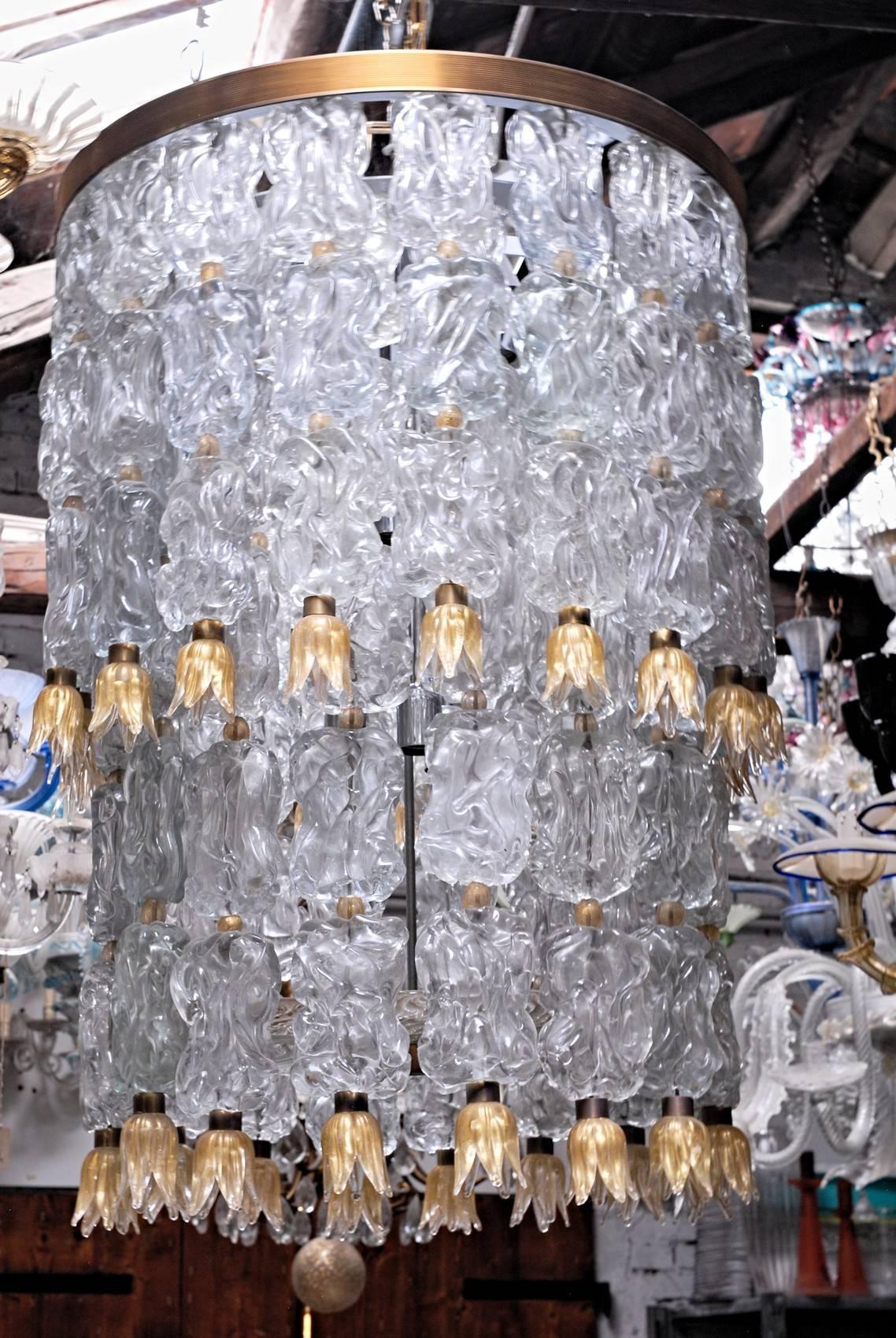 Barovier and Toso, Glass Blocks with Gold Rosettes Chandelier, 1940 Hotel Gallia 11