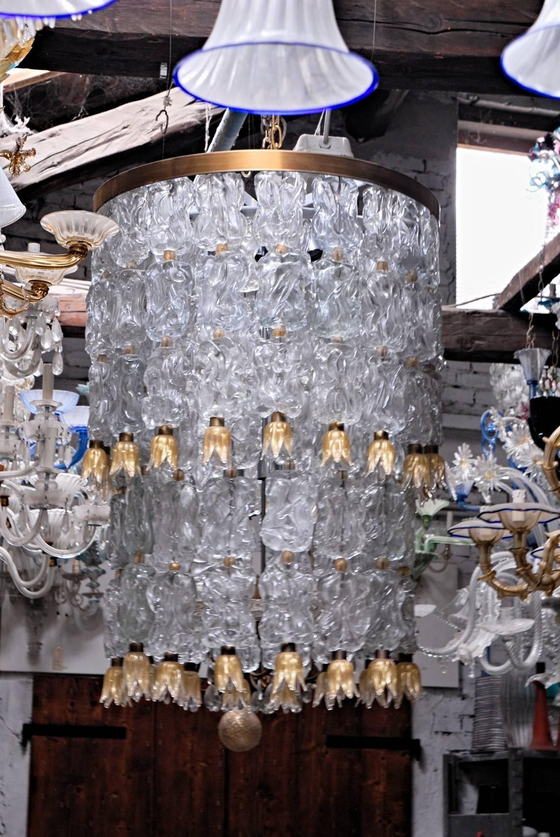 Barovier and Toso, Glass Blocks with Gold Rosettes Chandelier, 1940 Hotel Gallia 12
