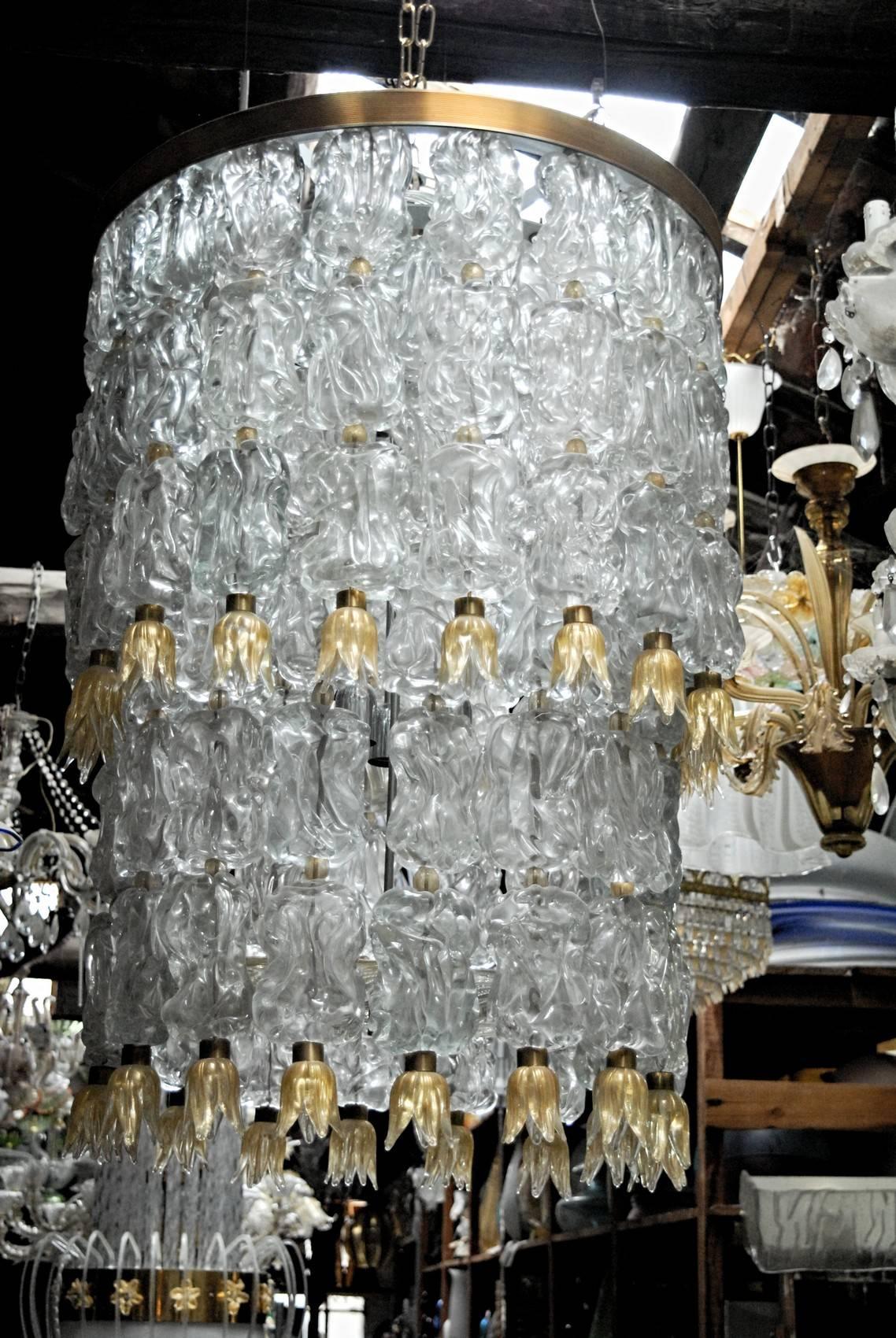 A real rare find. This is a Barovier and Toso ice blocks chandelier. Each element is made as a sculpture 