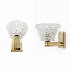 Barovier Art Deco Style Brass and Rostrato Medium Murano Glass Sconces, Pair