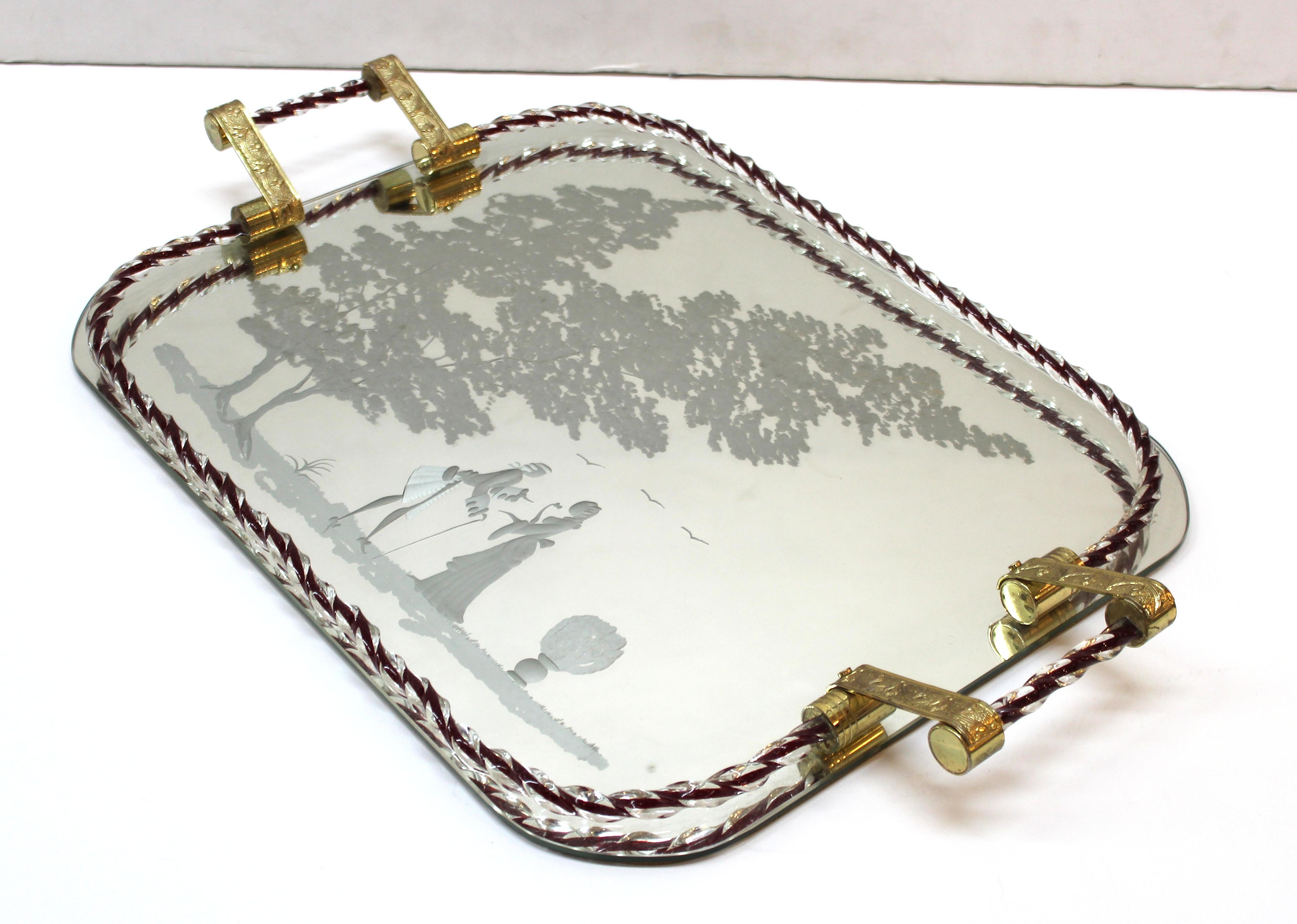 Mid-20th Century Barovier Attributed Hollywood Regency Murano Glass Mirrored Serving Tray