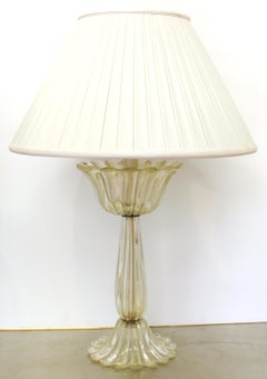 Barovier Attributed Hollywood Regency Murano Gold Flecked Ribbed Table Lamps