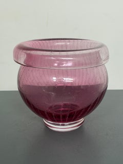 Barovier-Attributed Murano Purple Art Glass Bowl Vase with Controlled Bubbles
