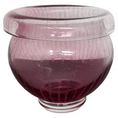 Barovier-Attributed Murano Purple Art Glass Bowl Vase with Controlled Bubbles