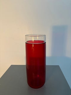 Barovier-Attributed, Signed Murano Red Glass Vase with a Bullicante Rim