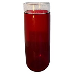 Barovier-Attributed, Signed Murano Red Glass Vase with a Bullicante Rim