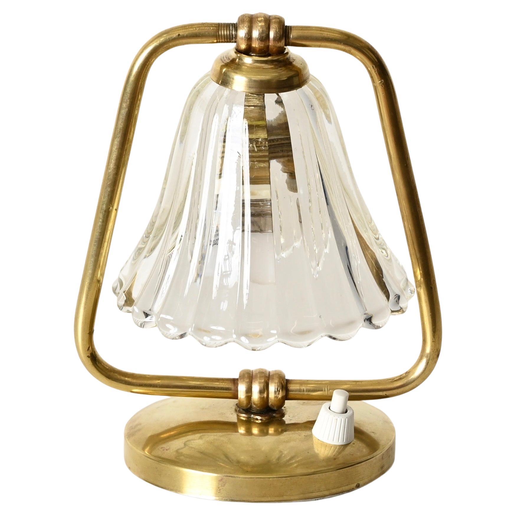 Barovier "Bell" Murano Glass and Brass Bell Table Lamp, Italy, 1940s in vendita