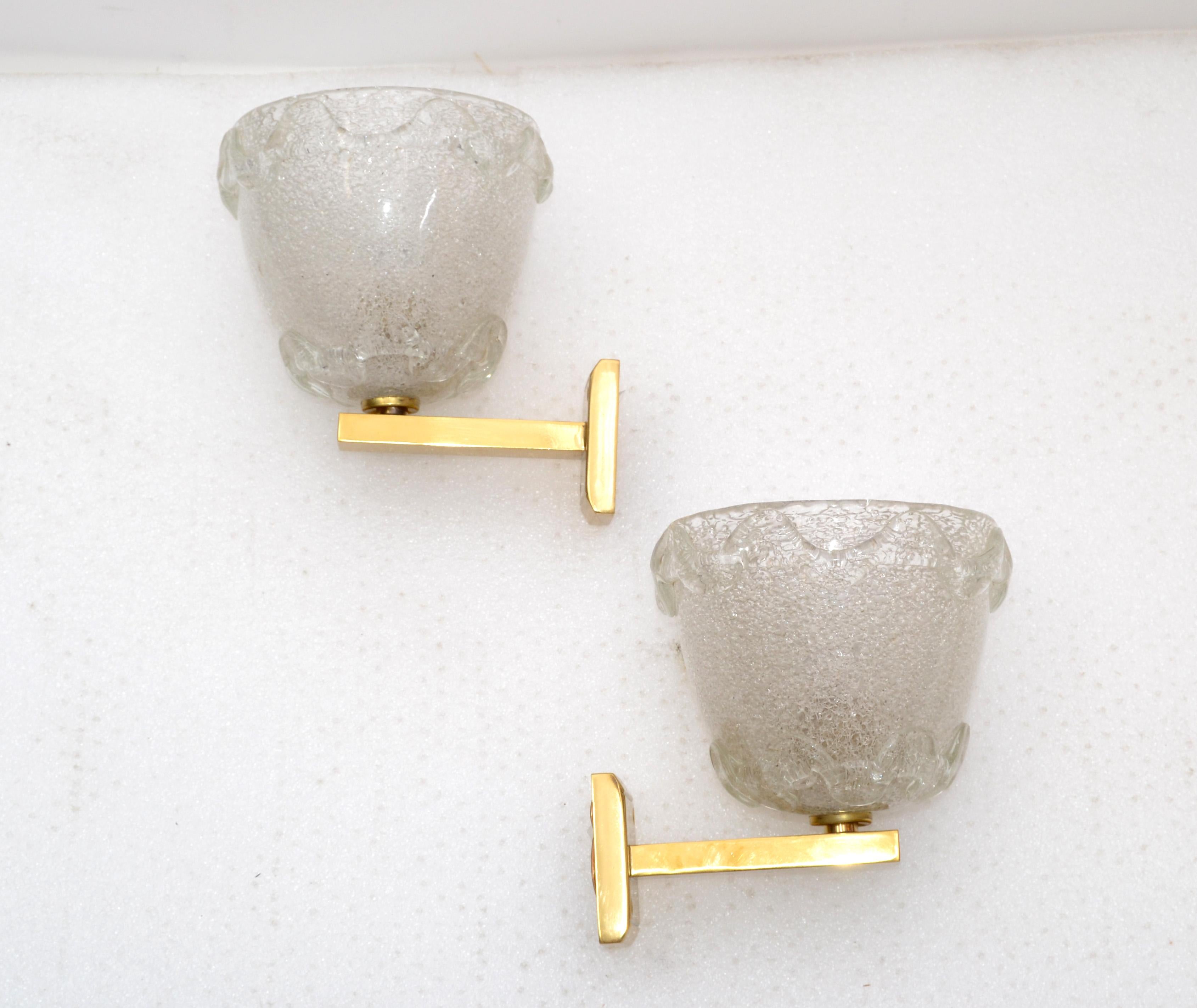 Barovier Blown Murano Glass & Brass Wall Sconces Italy Mid-Century Modern, Pair For Sale 9