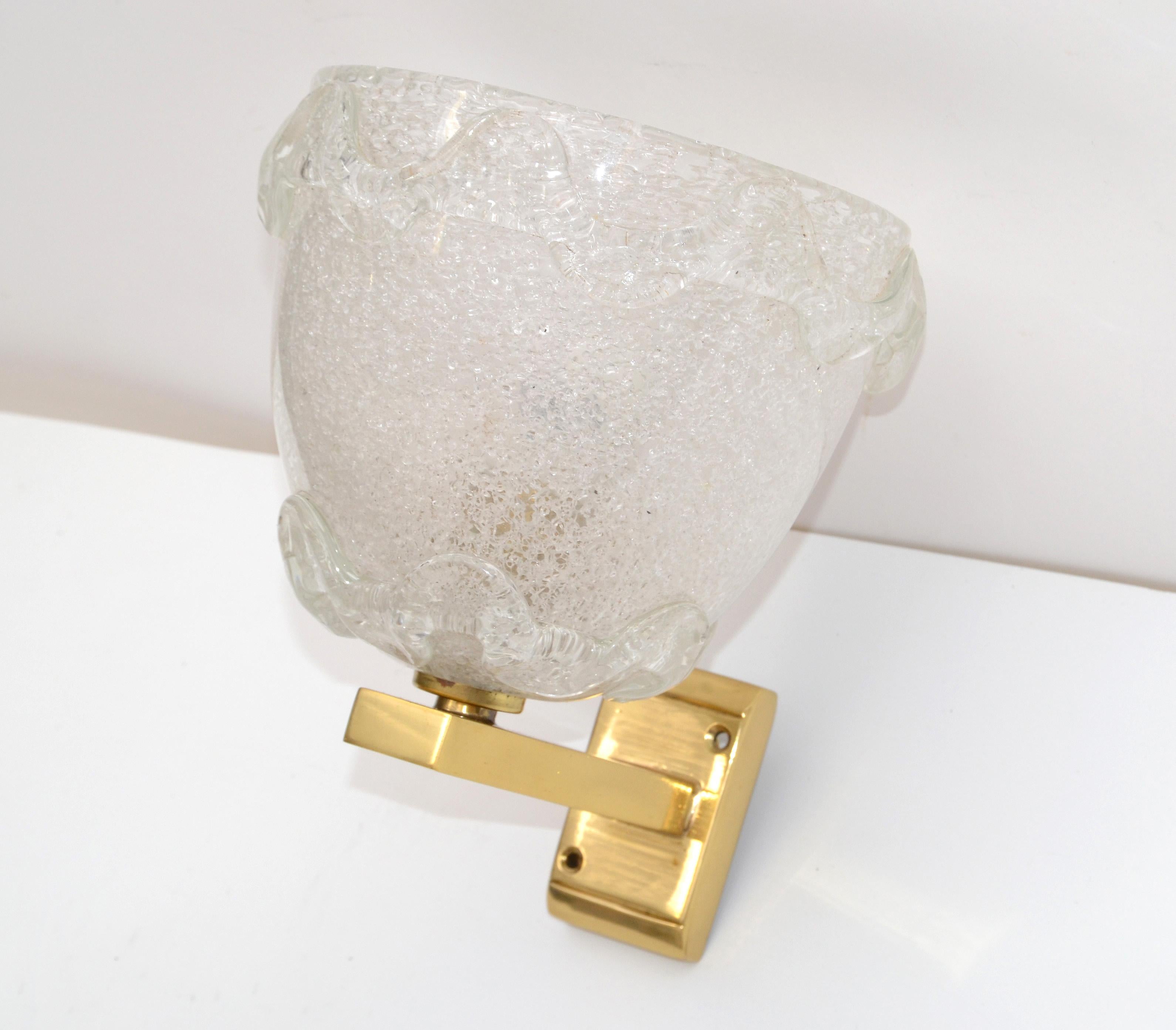 Barovier-Wandleuchter aus mundgeblasenem Muranoglas und Messing, Italien, Mid-Century Modern, Paar (Moderne der Mitte des Jahrhunderts) im Angebot