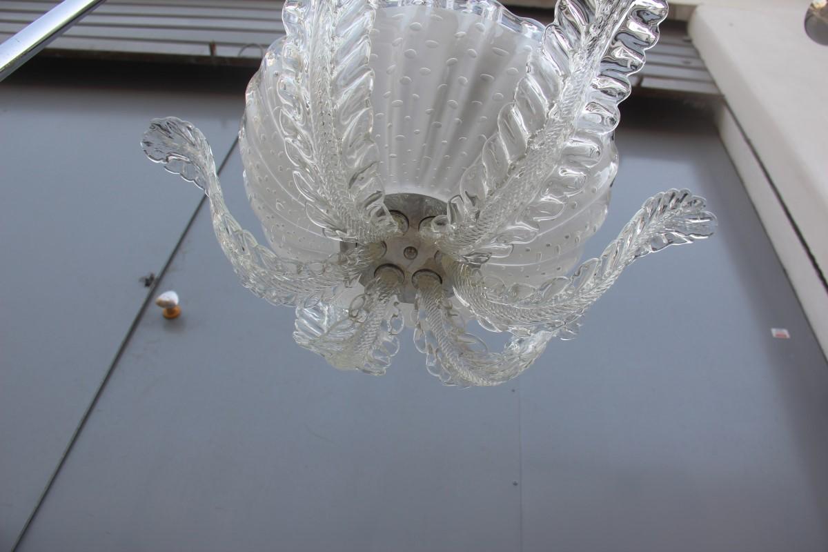 Mid-20th Century Barovier Ceiling Lamp Italian Design Transparent Glass Murano Bubbles 1940  For Sale